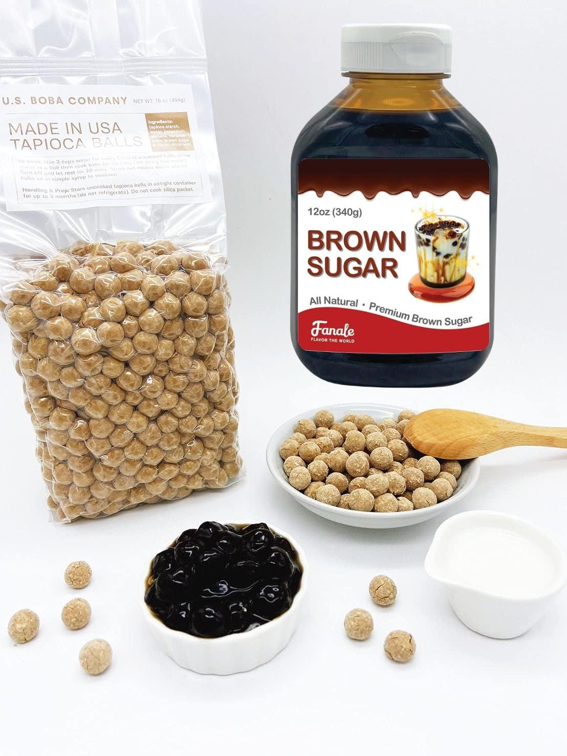 Fanale US Boba Co Tapioca Pearl Made in USA 2 Pound, Fanale Hand Crafted Brown Sugar Syrup 12 oz for Bubble Milk Tea Coffee Desserts