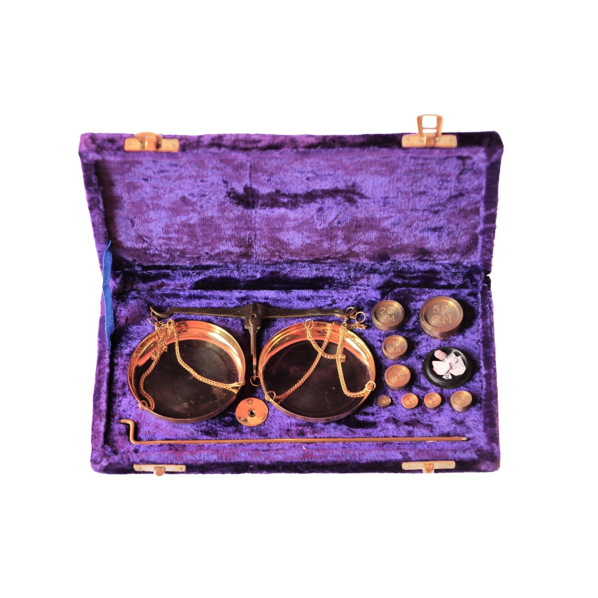 AS BRASS INSTRUMENT Vintage Weighting Scale (tarazu) -Brass Balance Scale-Made in India Gold Scales with Velvet Box