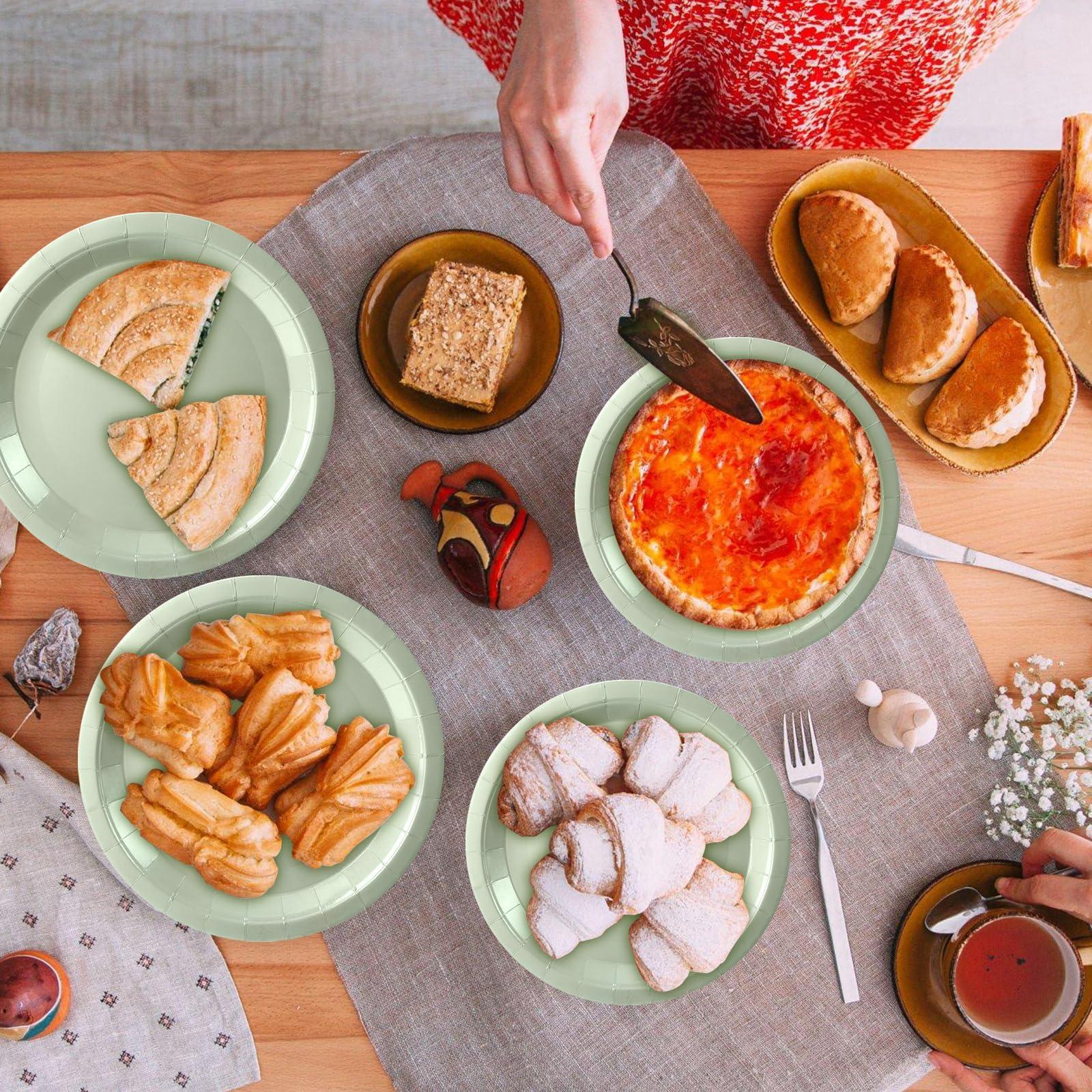 Purhapfre Sage Paper Plates Sage Green Paper Plates and Napkins Party Supplies Sage Green Disposable Plates for Bridal Shower,Baby Shower, Birthday,Serves 50