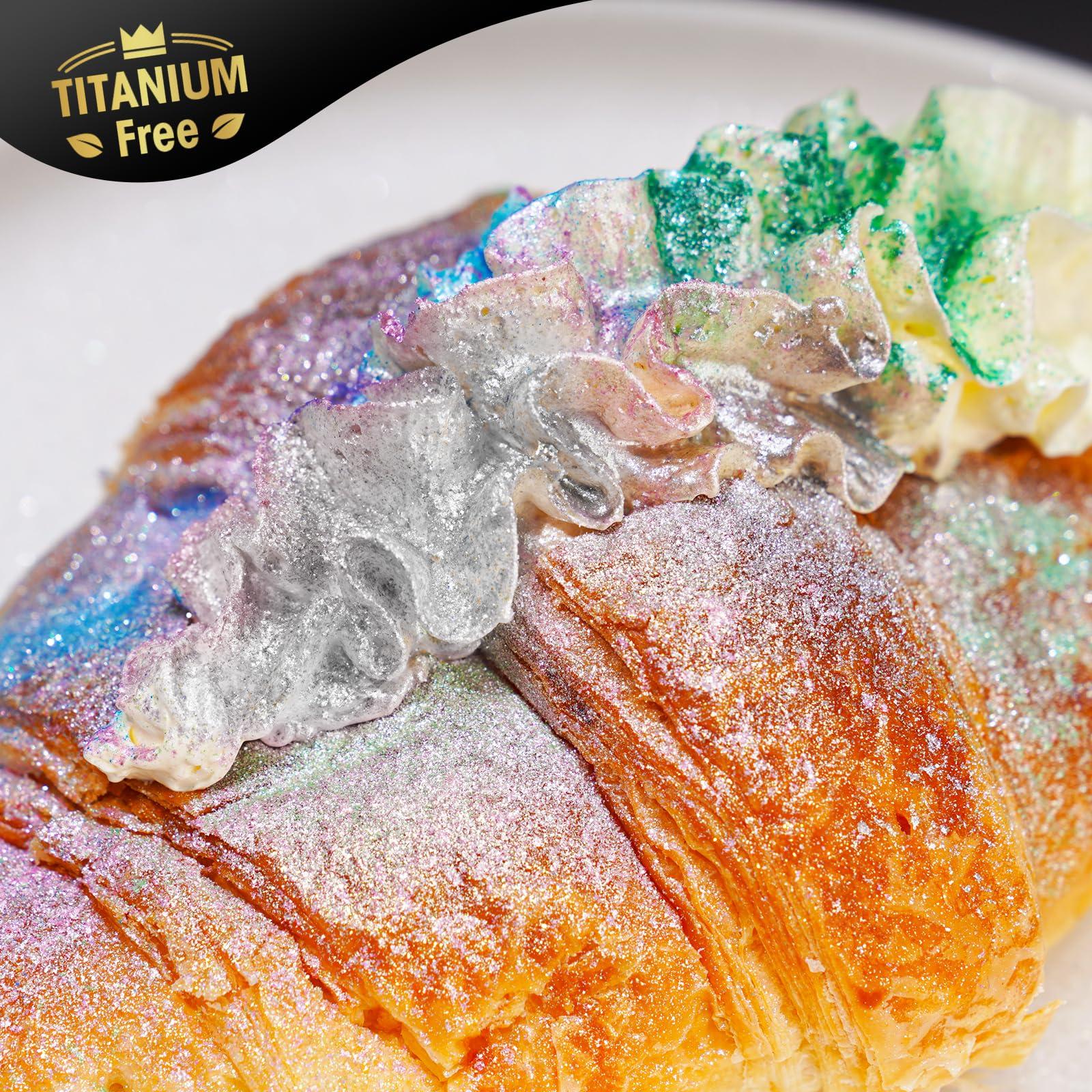 NiHome NiHome 0.18oz/5g Titanium-Free Edible Food-Grade Glitter Powder Glimmer Luster Dust Metallic Fancy Food Decorating Sprinkle Brew Dust for Drink Wine Beverage Cake Bakery Vegan Allergen-Free (White)