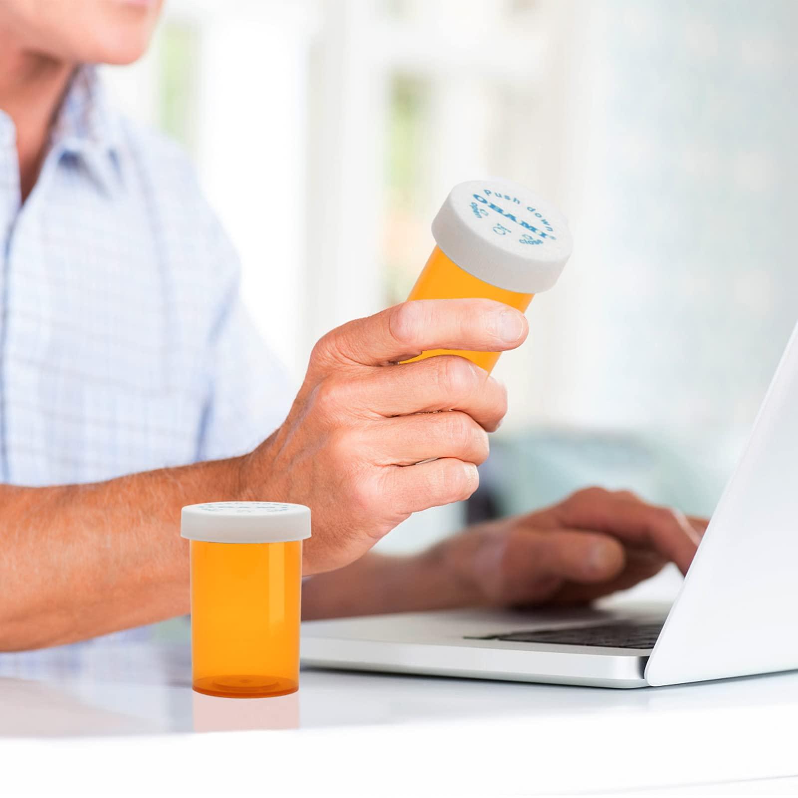 Obami Plastic Medicine Pill Bottles with Child Resistant Caps - Push Down and Turn - Prescription Vial, Medicine Container, Pill Cases Dispenser Organizers (12pcs, 20 Dram)