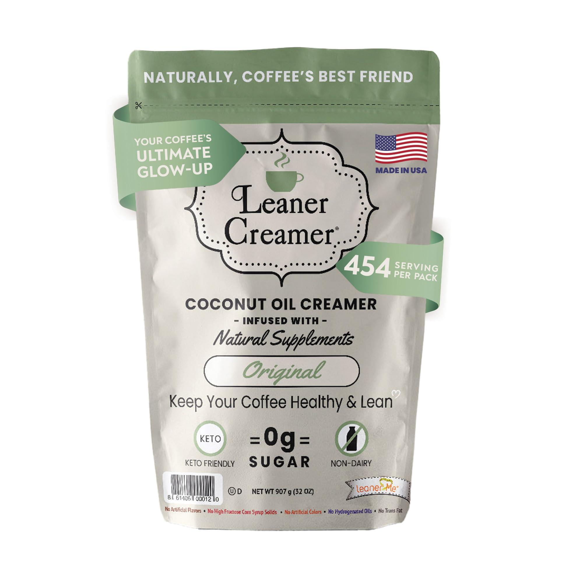 Leaner Creamer Leaner Creamer Natural Powdered Coffee Creamer, Coconut Oil Non-Dairy Powder to Naturally Cream and Sweeten Coffee for Smoothies, Vegan, Keto, Gluten-Free, Sugar-Free - Original Coffee Creamer - 32oz