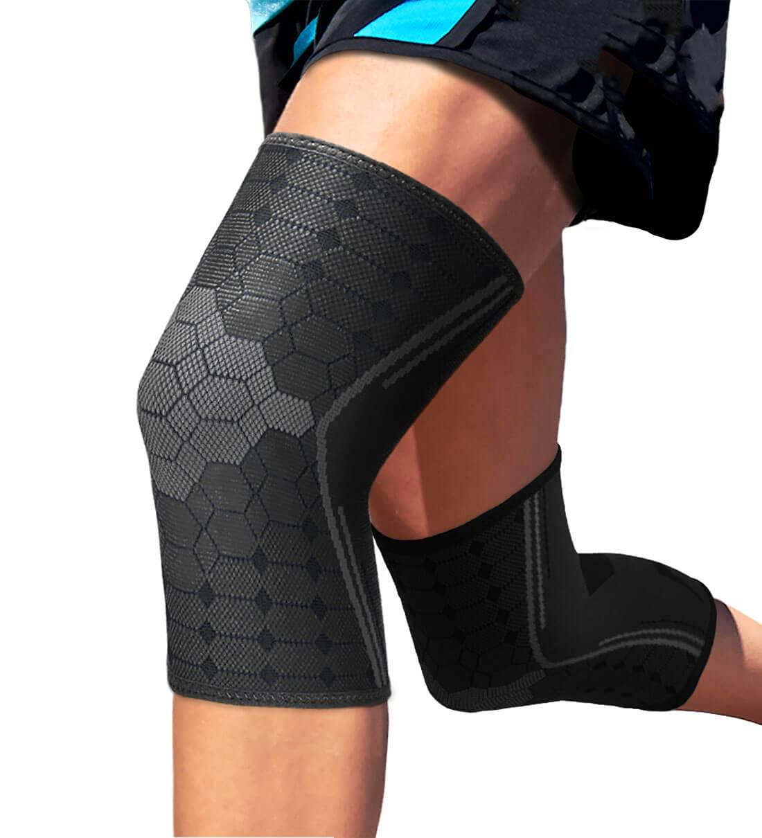 Sparthos Sparthos Knee Compression Sleeves by (Pair) – Support for Sports, Running, Joint Pain Relief – Knee Brace for Men and Women Walking Cycling Football Tennis Basketball Hiking Workout Jogging (Black-L)