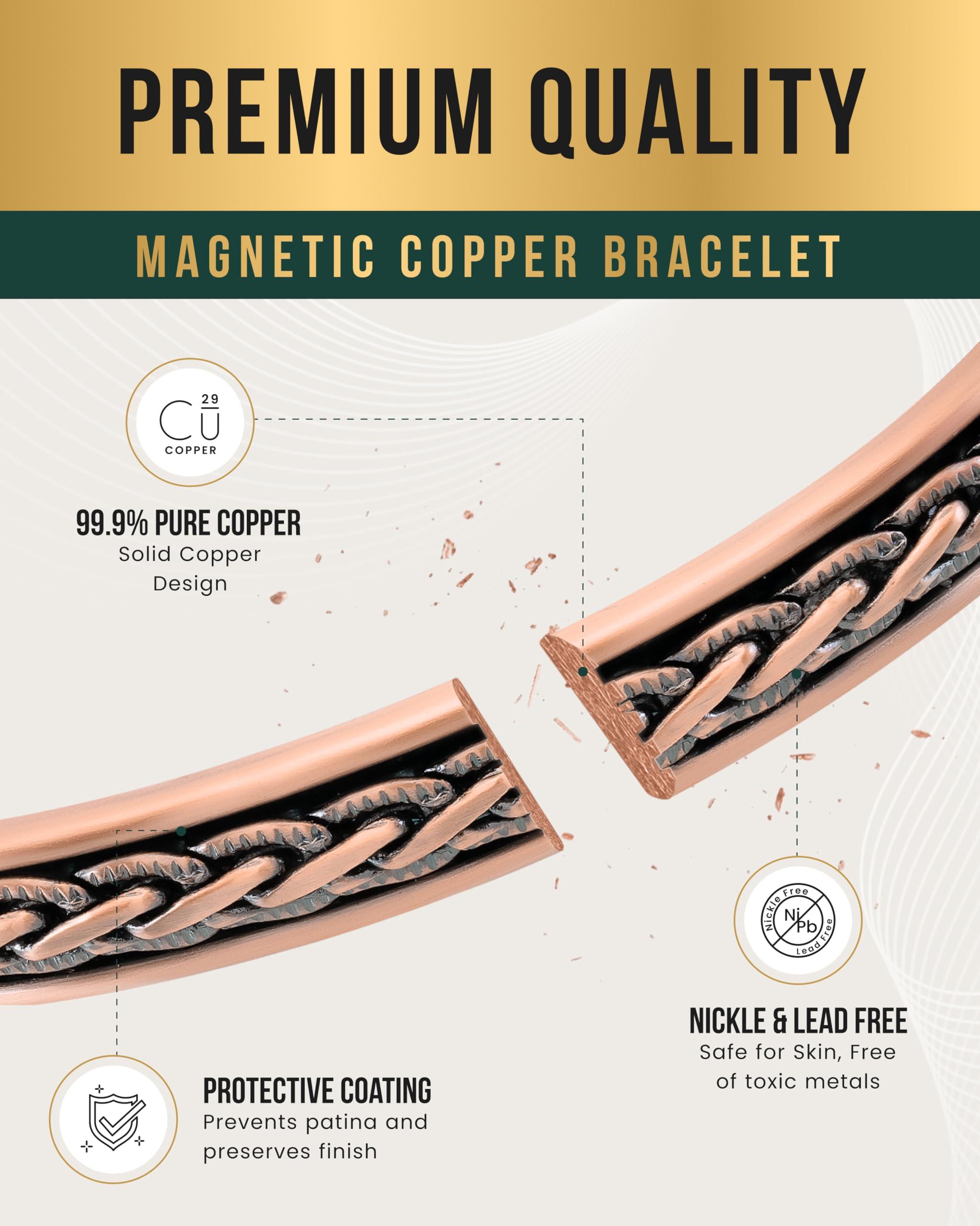 MagnetRX MagnetRX Copper Magnetic Bracelets Effective Pure Copper Bracelet for Men and Women Copper Cuff Adjustable Magnetic Bracelet Bangles (Woven Inlay)