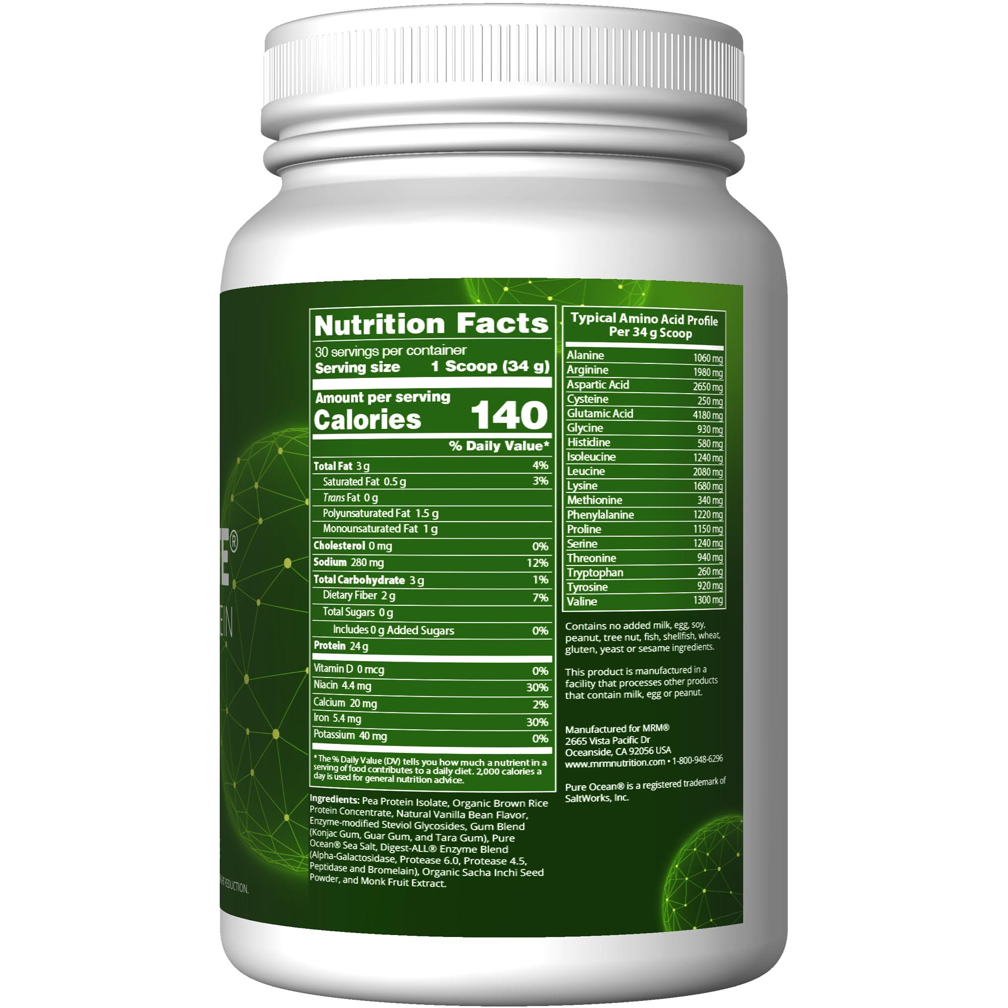 MRM MRM Nutrition Veggie Elite Performance Protein | Vanilla Bean Flavored| Plant-Based Protein| Easy to Digest | with BCAAs| Vegan + Gluten-Free | Clinically Tested| Digestive enzymes | 30 Servings