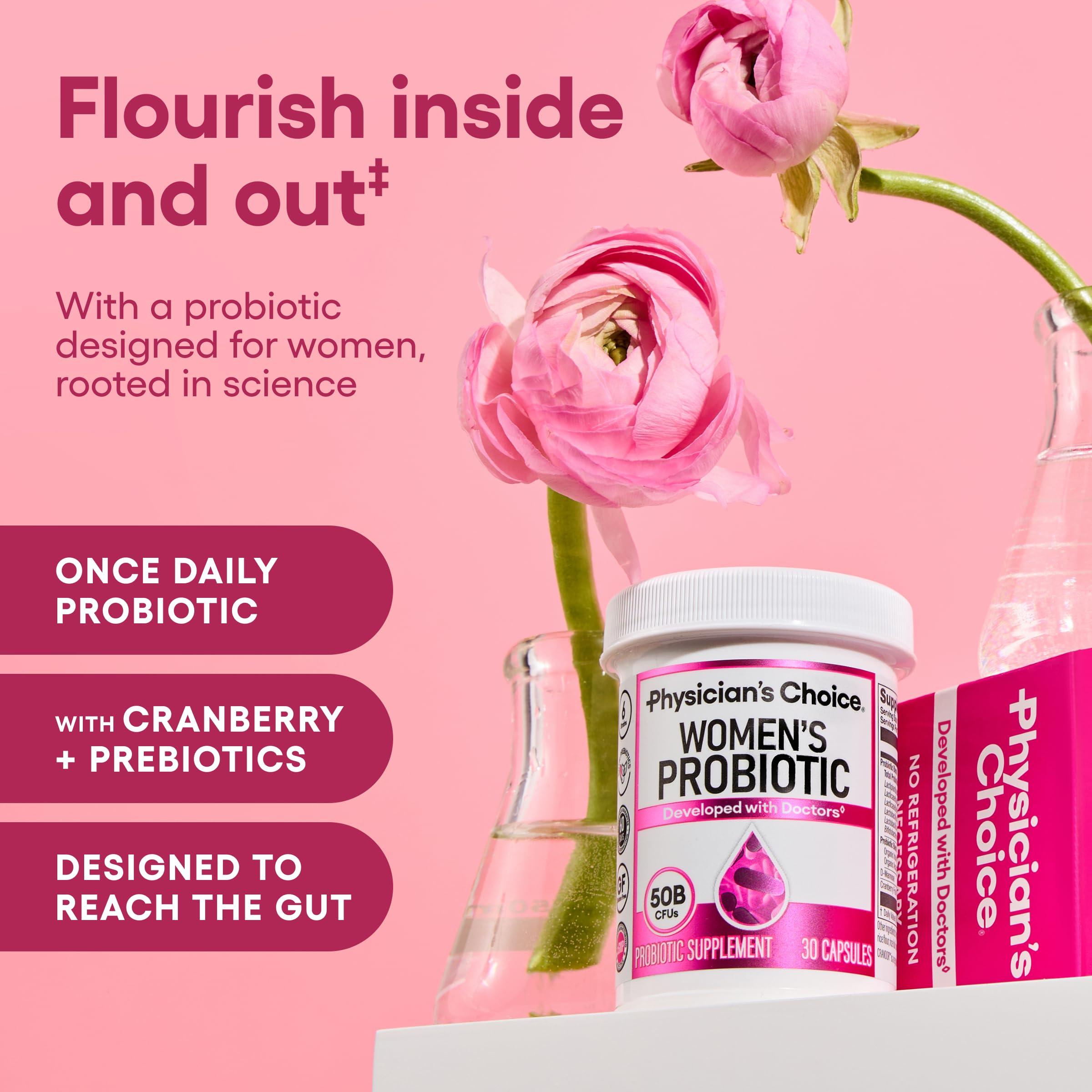 Physician's CHOICE Physician\'s Choice Probiotics - PH Balance, Digestive, UT, & Feminine Health - 50 Billion CFU - 6 Unique Strains for Women - Organic Prebiotics, Cranberry Extract+ - Probiotic - 60 CT