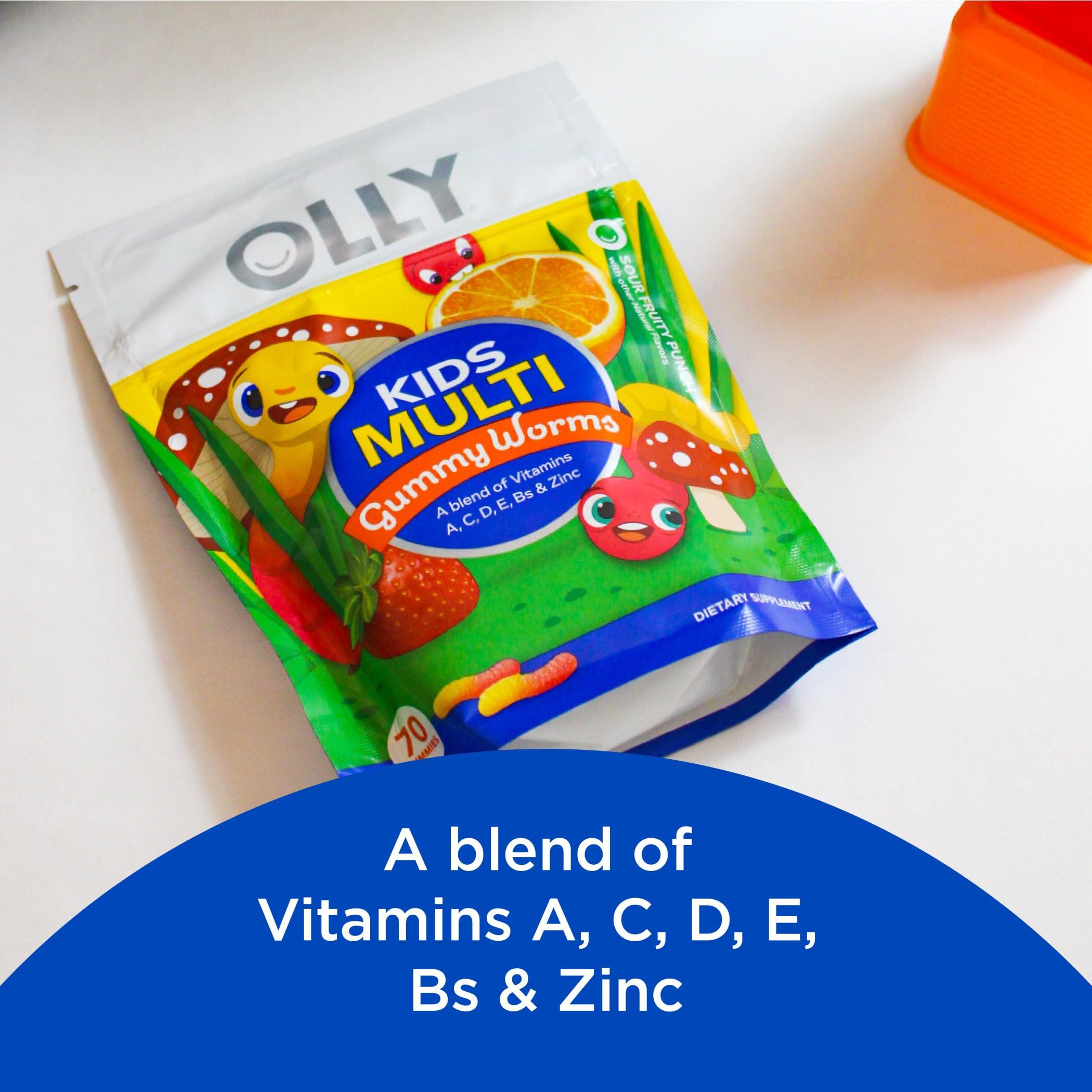 OLLY OLLY Kids Multivitamin Gummy Worms 70 Count and Chillax Magnesium Gummies 50 Count Bundle