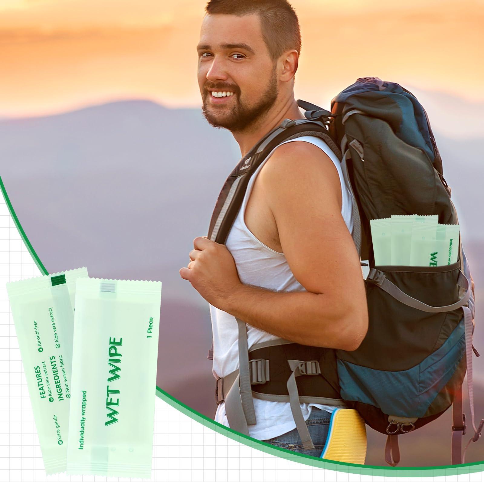 Timgle Timgle 300 Pack Individually Wrapped Wet Wipes Bulk Travel Size Unscented Hand Wipes Packets, Wet Napkins Clean Hands Quickly for Travel Homeless Restaurant Barbecue Wedding(Green)