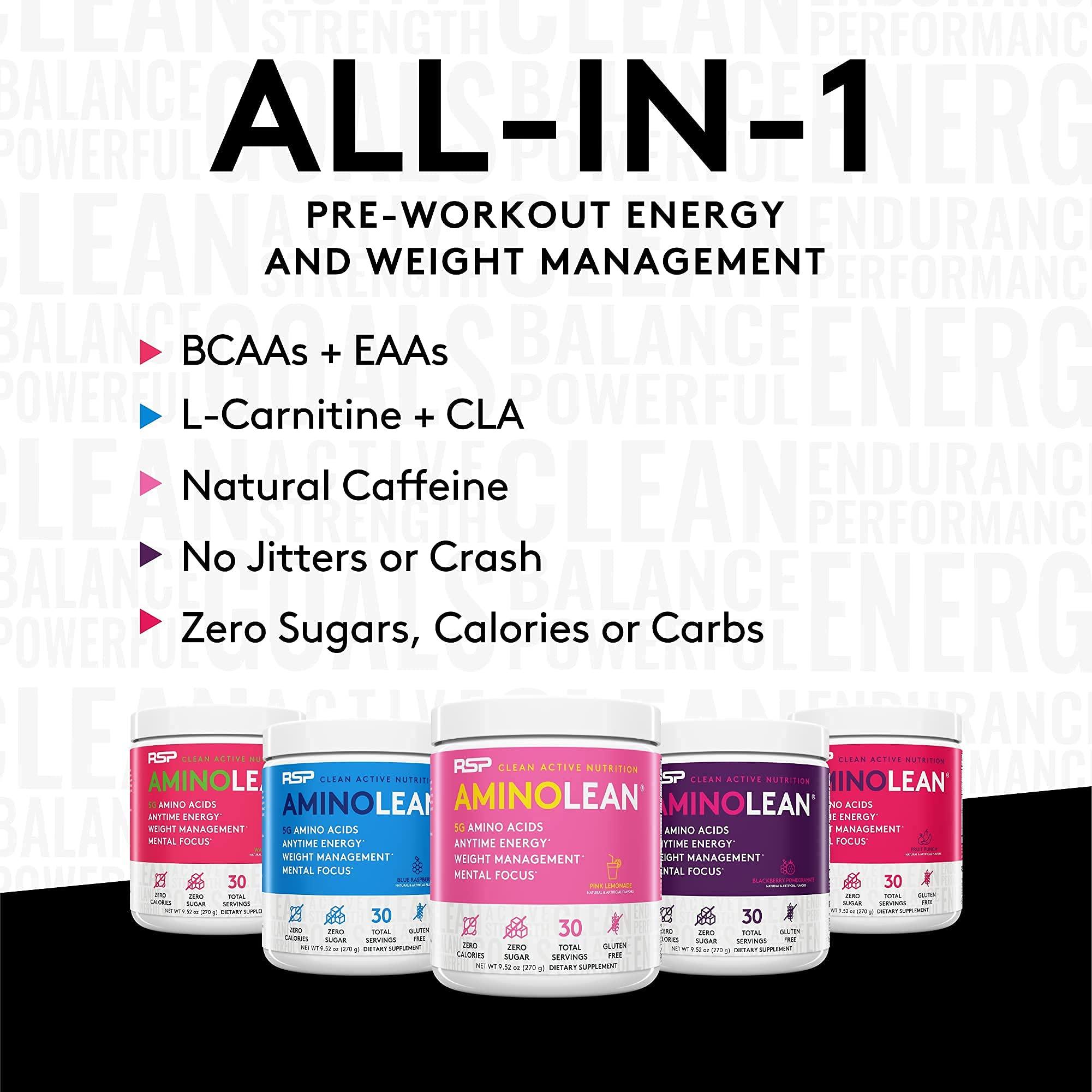 RSP NUTRITION RSP NUTRITION AminoLean Pre Workout Energy (Pink Lemonade 30 Servings) with AminoLean Recovery Post Workout Boost (Blood Orange 30 Servings)