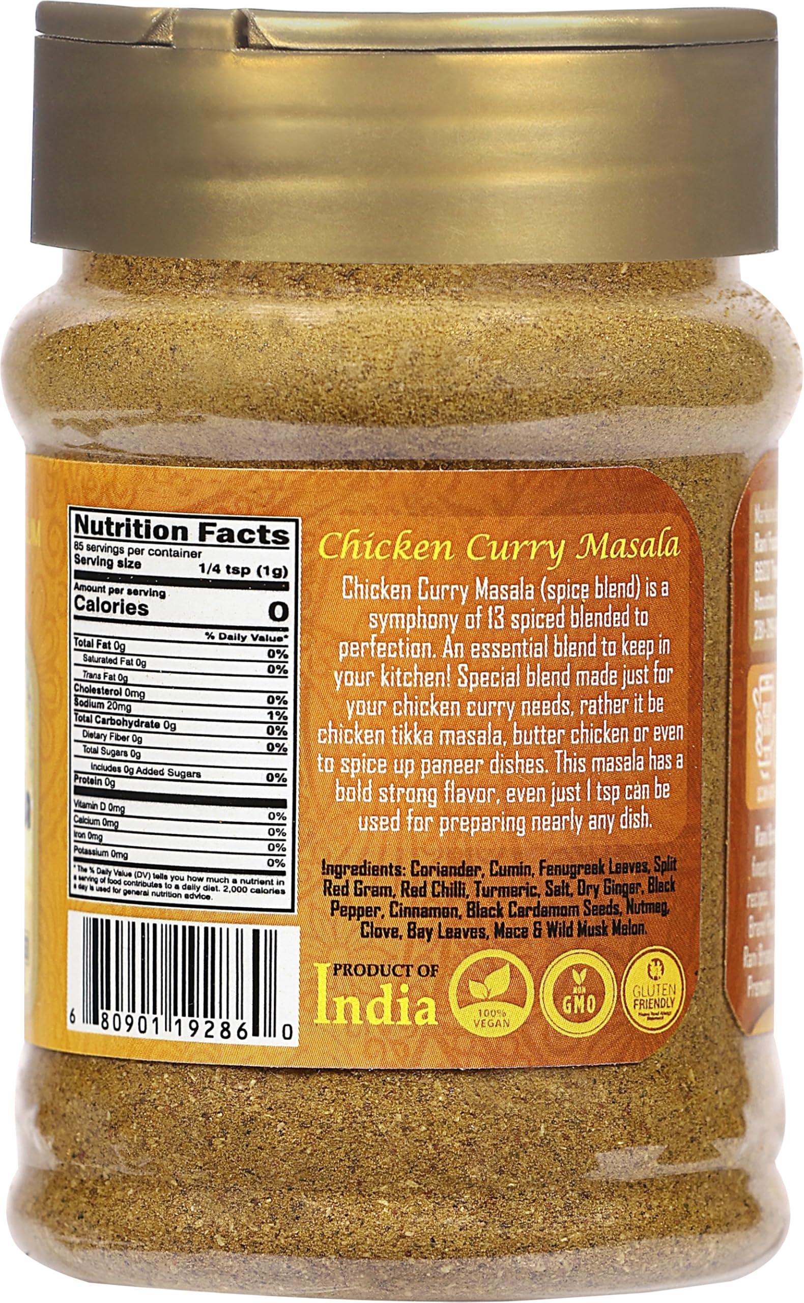 Rani Brand Authentic Indian Products Rani Chicken Curry Masala Indian 13-Spice Blend 3oz (85g) PET Jar ~ All Natural | Vegan | No Colors | Gluten Friendly | NON-GMO | Kosher | Indian Origin