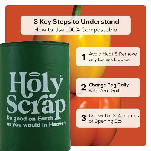 HOLY SCRAP! HOLY SCRAP! Large Compostable Trash Bags - 10-13 Gallon, 50 Pack, 100% Plastic-Free Decomposing Easy-Tie Trash Can Bags & Liners, Thick Kitchen, Bathroom & Backyard Bin Bags for Food & Green Waste