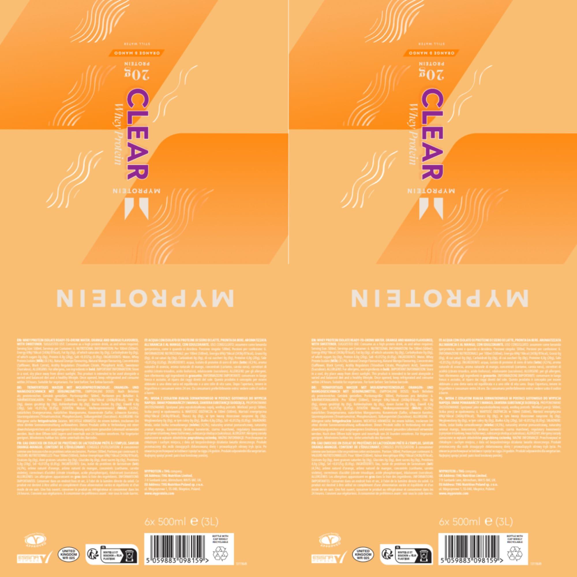 Myprotein MyproteinClearProtein WaterRTD, Orange & Mango (6 Pack)