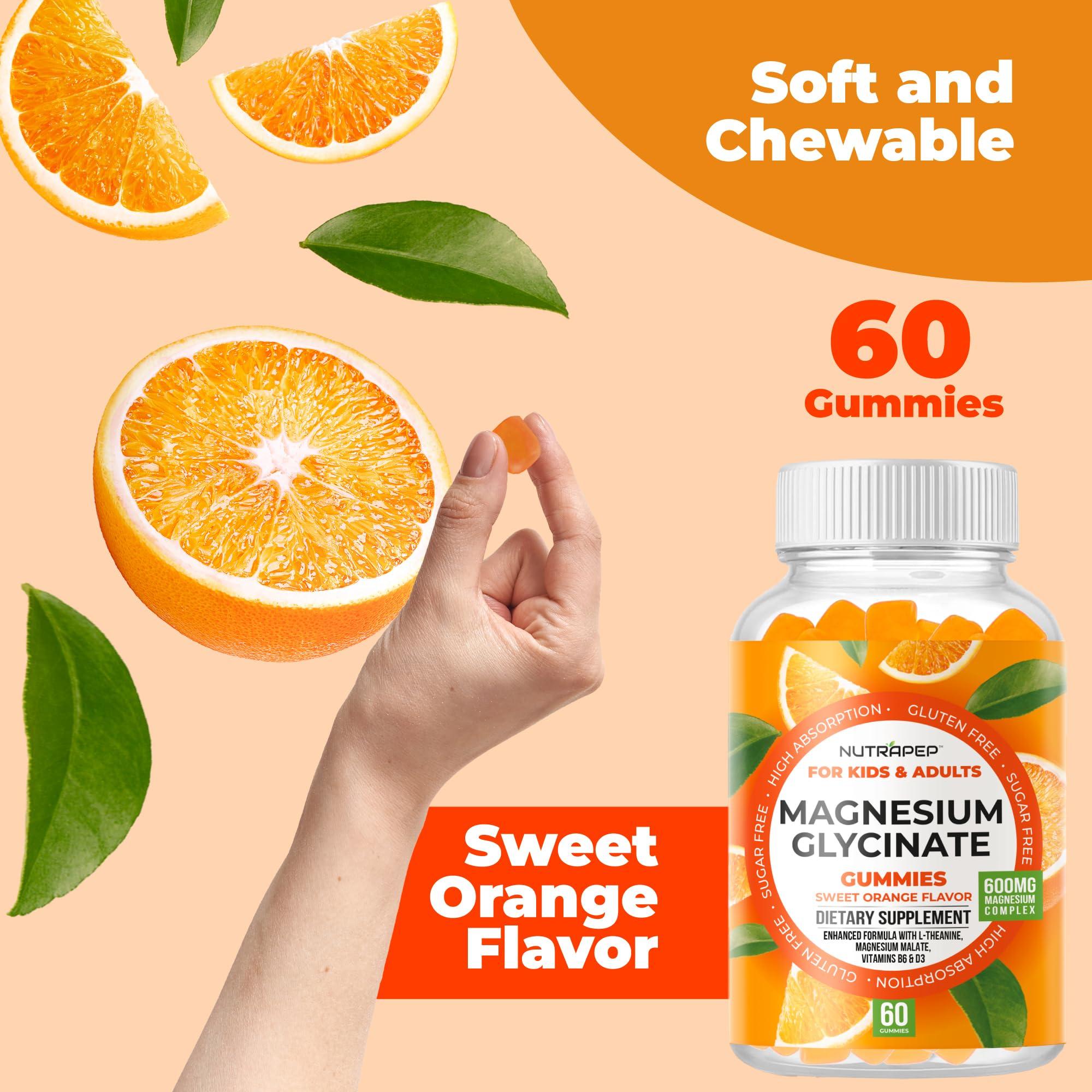 NutraPep Magnesium Glycinate Gummies for Kids & Adults Women & Men - Sugar Free Gluten Free Non-GMO Vegan Chewable Supplement