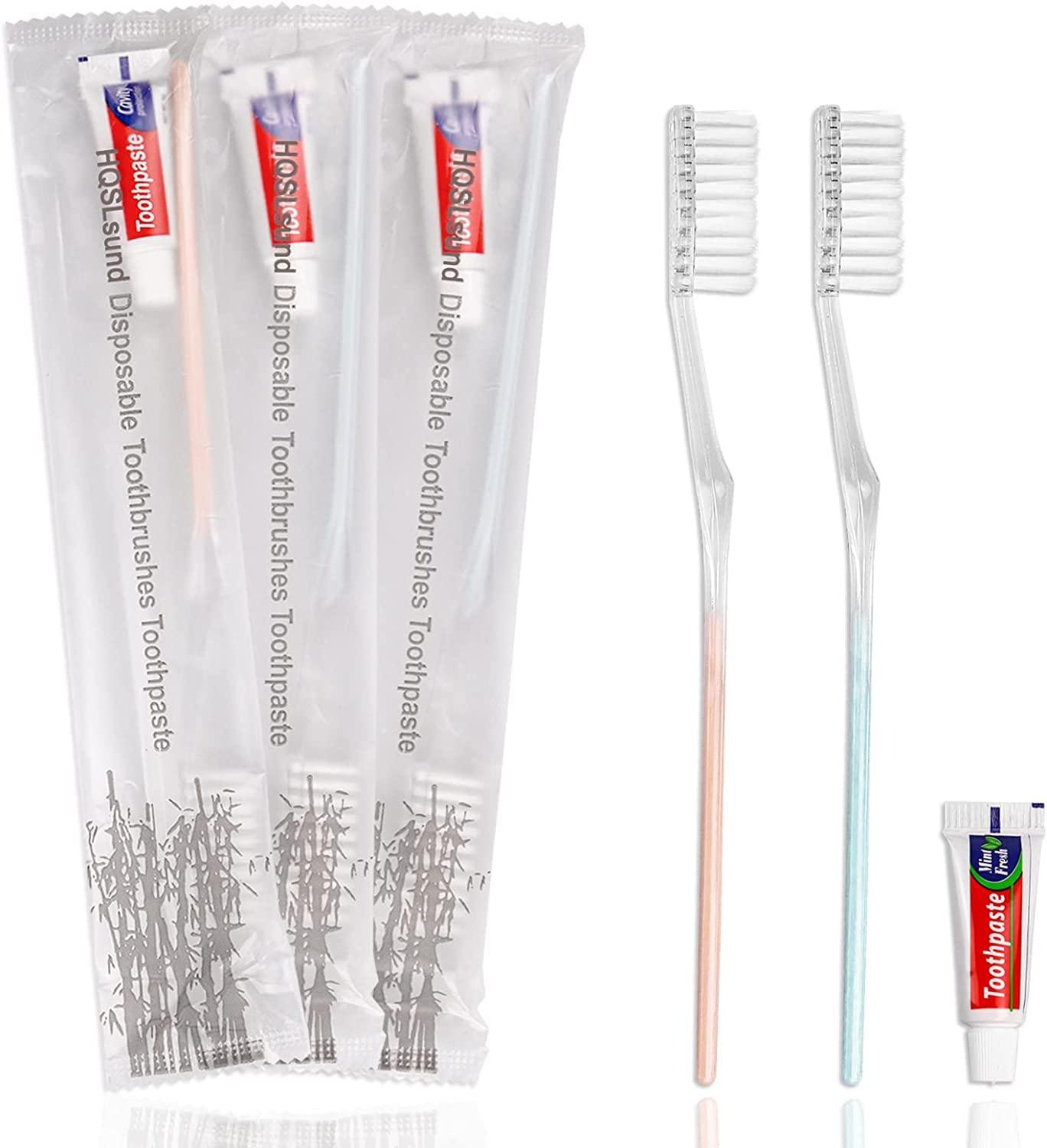 HQSLsund HQSLsund 200 Pack Travel Toothbrushes with Toothpaste Bundle with 200 Pack Cotton Swabs, Individually Wrapped
