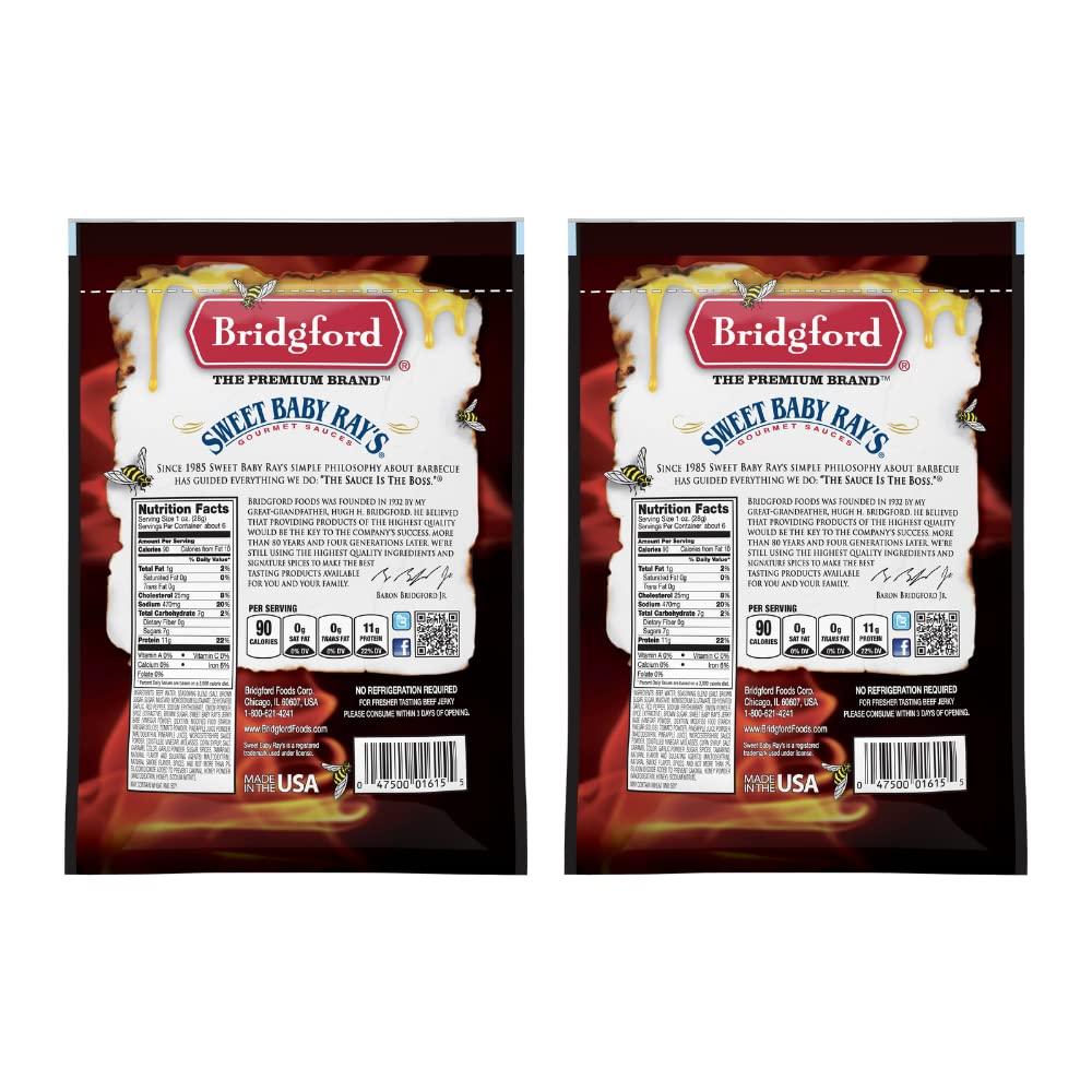 Bridgford Bridgford Sweet Baby Rays Beef Jerky Honey BBQ 6.2 oz Pack of 2 - High Protein Jerky for Midday Energy Boost or Post Workout Snack - Naturally Smoked Ready to Eat Meat Snacks for On the Go Snacking