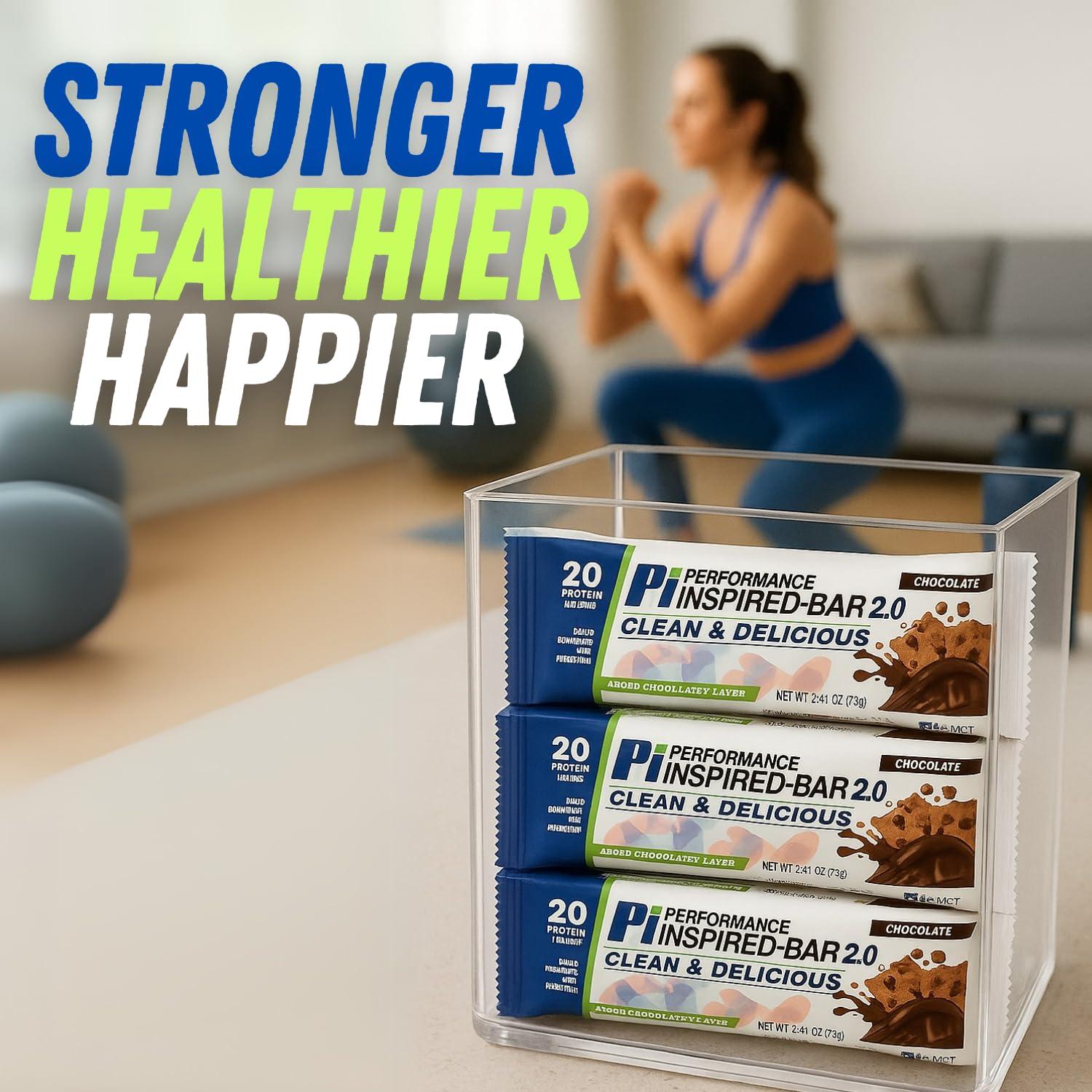 PERFORMANCE INSPIRED Performance Inspired Nutrition Protein Bar 2.0  20G Protein, 6G Fiber, 4G MCTs, 1 Billion CFU Probiotics  Gluten-Free  Chocolate Flavor  12 Count