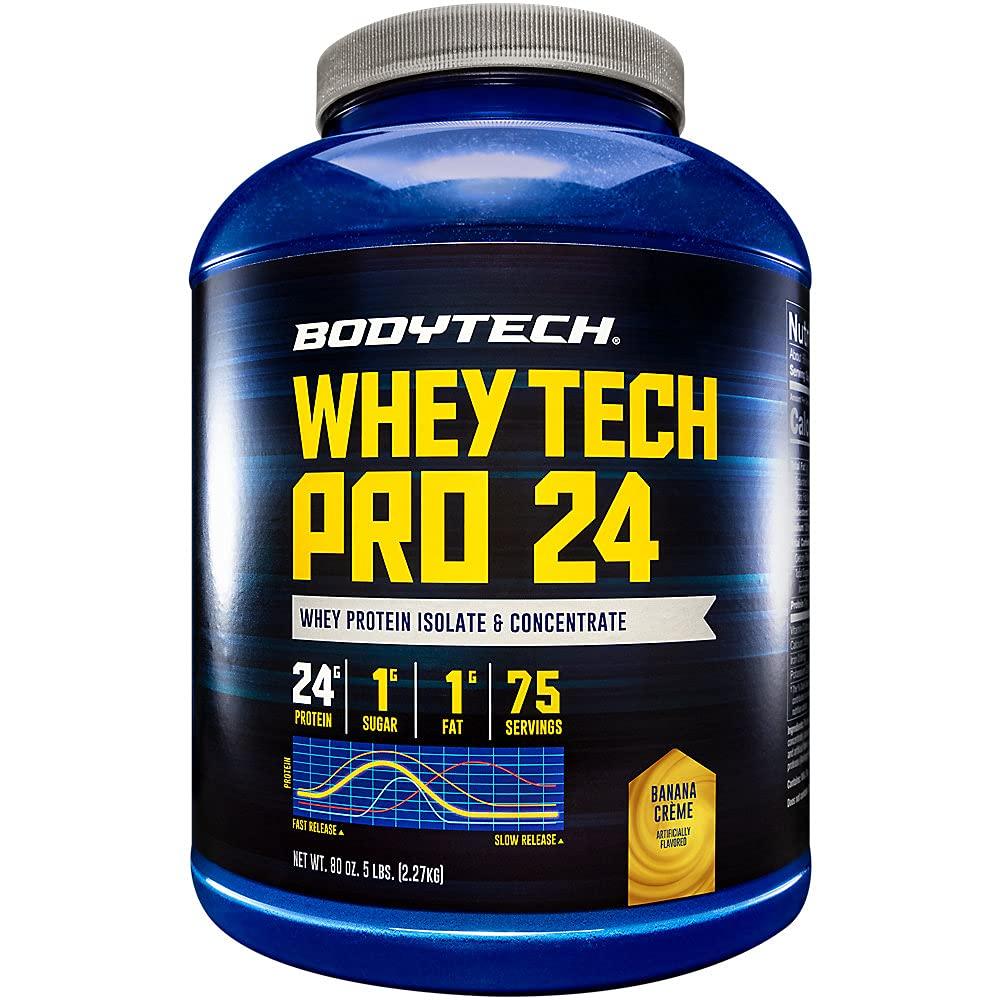 BODYTECH BodyTech Whey Tech Pro 24 Protein Powder Protein Enzyme Blend with BCAA's to Fuel Muscle Growth Recovery, Ideal for PostWorkout Muscle Building Banana Crème (5 Pound)