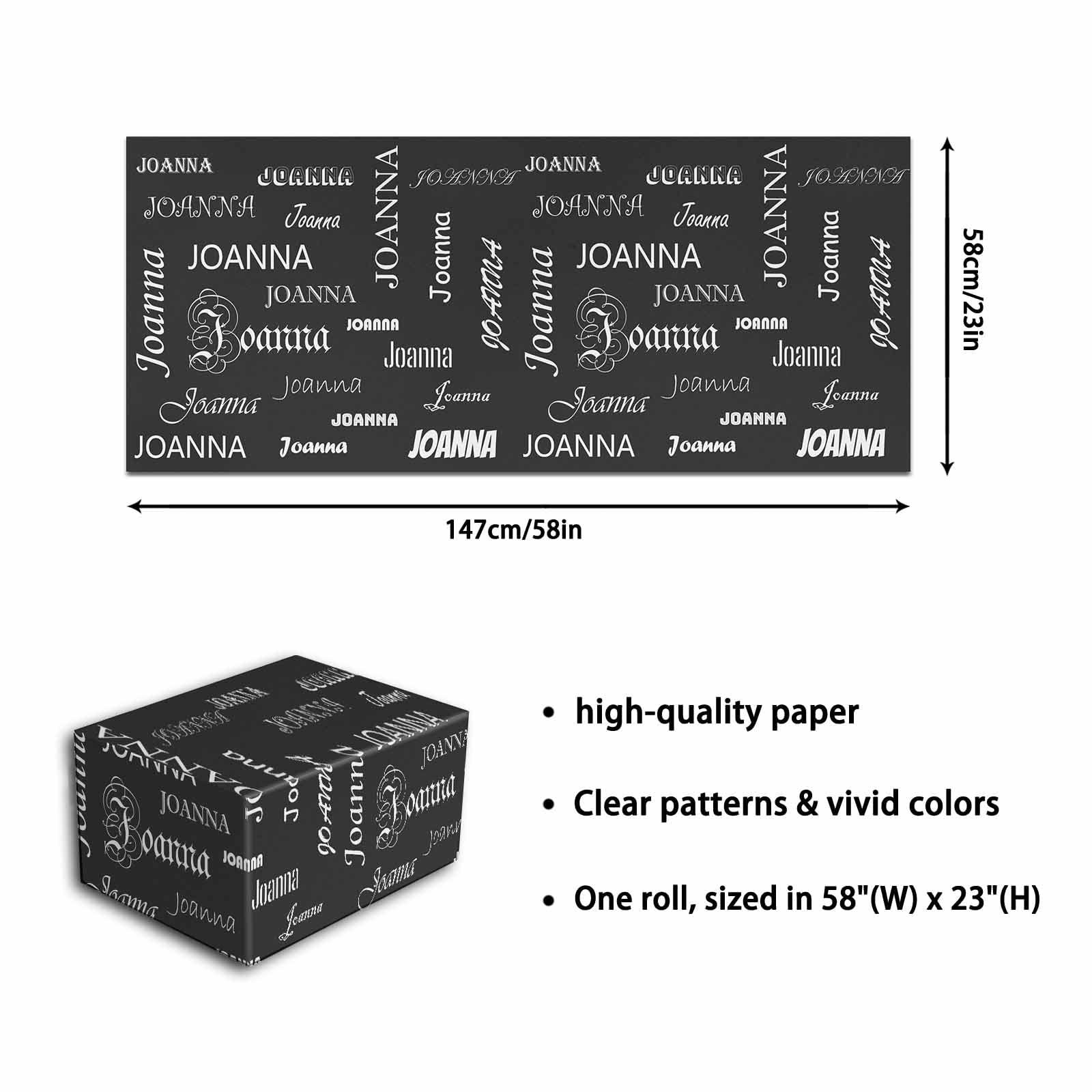 Artsadd Custom Name on Gift Wrapping Paper Personalized Gift Wrap Wrapping Paper Roll with Text Custom Wrap Gift Unisex Adult Men Women Kids Baby for Birthday Anniversary Valentine Mother Father Christmas Day