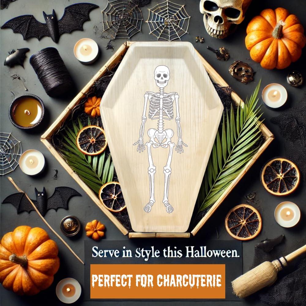 LEAFIQUE LEAFIQUE 17 x 12 Inch Coffin Shape Palm Leaf Trays (Pack of 10) Eco-Friendly Bamboo Disposable Charcuterie Boards, Halloween Party Serving Platters, 100% Compostable and Biodegradable