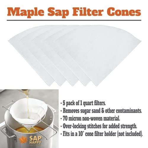 SAP HAPPY SUGARIN SUPPLIES Sap Happy (6) Piece Maple Syrup Filter Set - (1) Heavy Duty Maple Sap Filter - (5) Syrup Pre Filters for Maple Syrup Production - (1) How-To Card for Maple Syrup Filtering.
