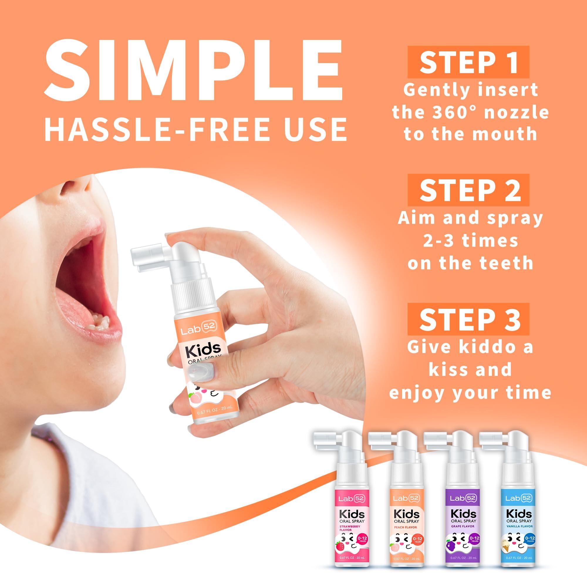 LAB 52 LAB52 Kids Oral Spray, Toddler Toothpaste Helper for Cavity Repair and Fresh Breath, Children Anticavity with Fluoride Free for Newborn to Preschoolers, Xylitol Grape Flavor