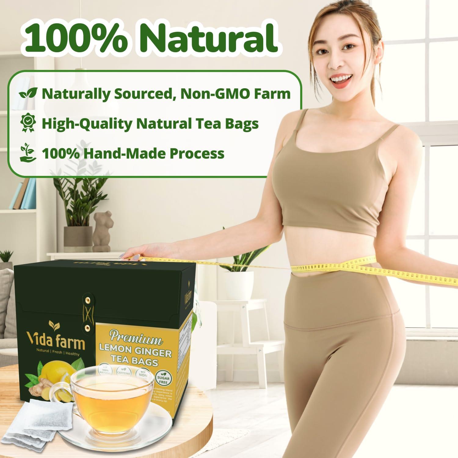 VIDA FARM VIDA FARM 100 Lemon Ginger Tea Bags, 100% Natural Ingredients - Warming & Spicy Blend, Caffeine Free, Sugar Free, Non-GMO, Lemon & Ginger Herbal Tea Beverage