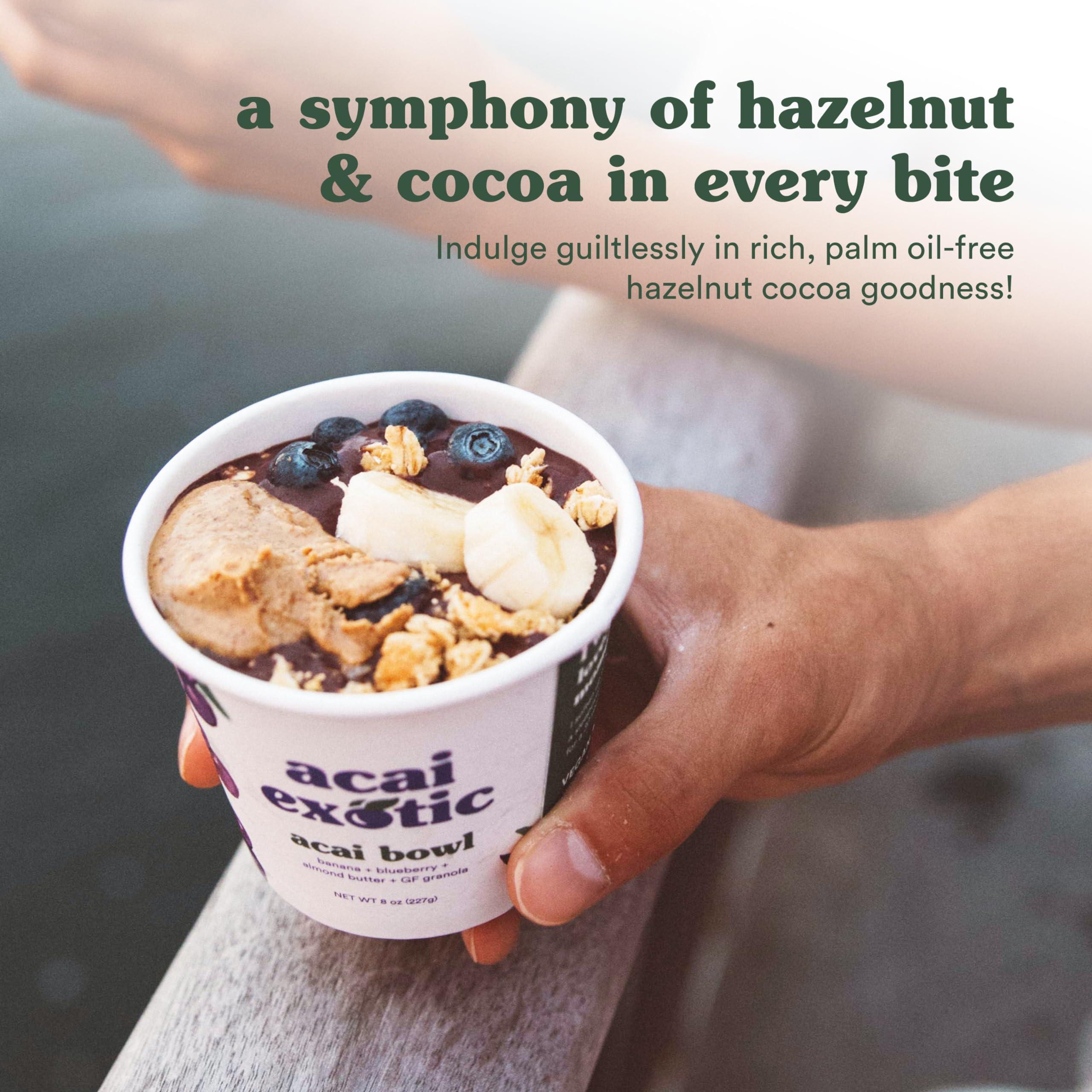 Acai Exotic Acai Bowl - 4 bowl pack - Breakfast or Snack To Go Bowls with Whole Blueberries, Coconut Cream, Whole Grain Oats & Banana Slices, 2 Almond Butter, 2 Hazelnut Cocoa Spread, 8oz RTE acai bowls