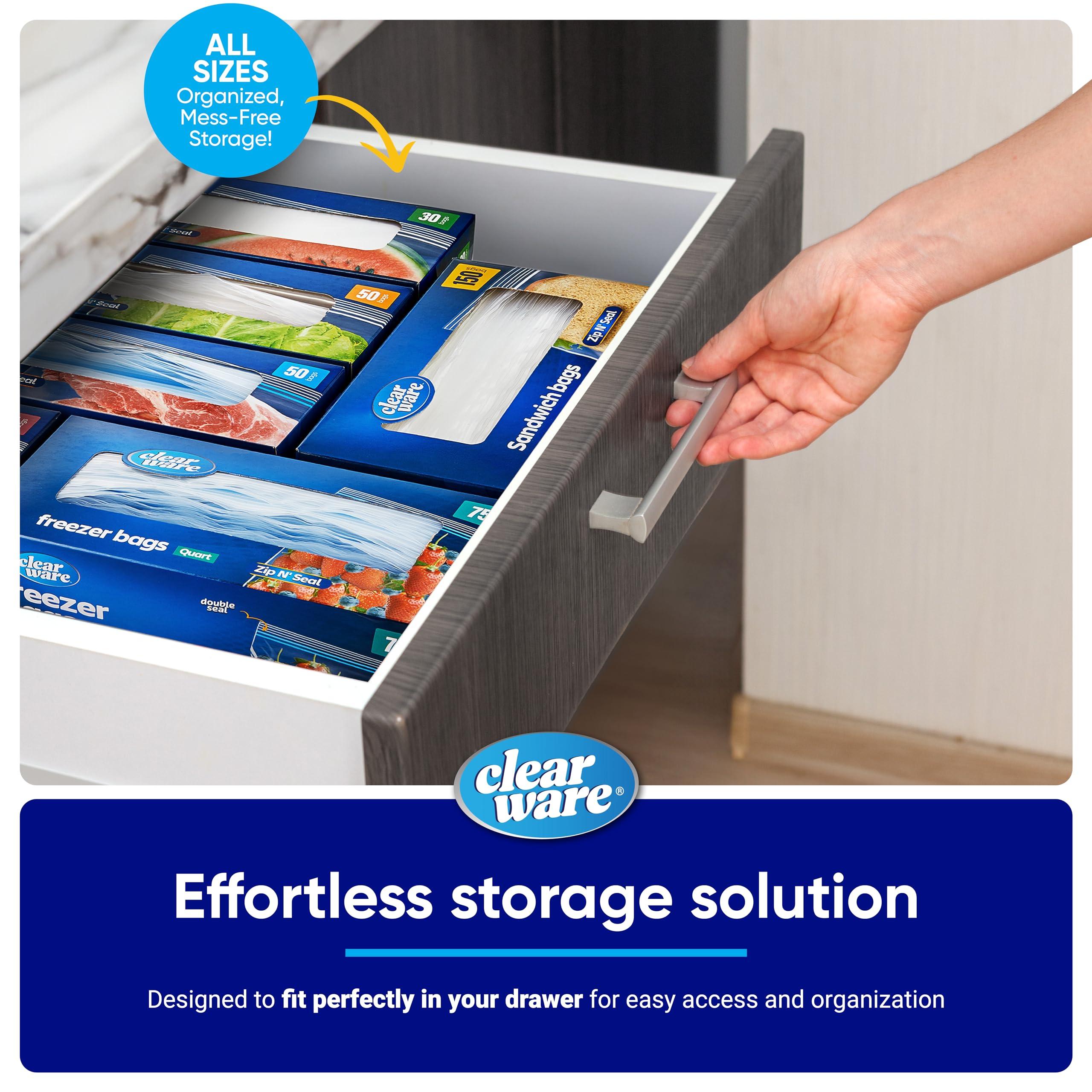 CLEARWARE Sandwich Bags Zipper Top- 300 Count, Resealable Plastic Food Storage Bags For Lunch, Snacks - Reusable Zipper Lock Containers for Fruit, Veggies - Freezer & Microwave-Safe, Strong Seal - 2 Boxes