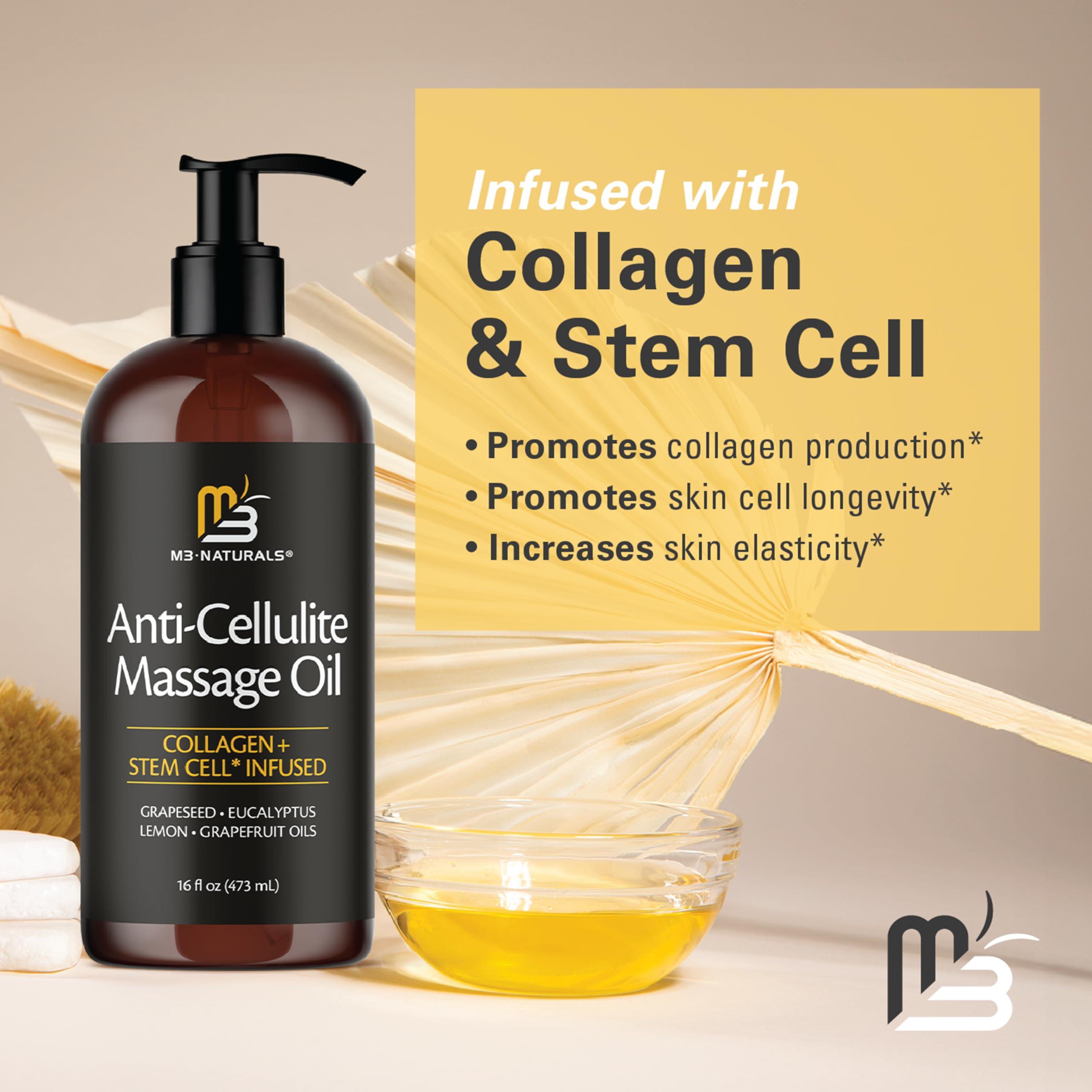 M3 Naturals Anti-Cellulite Massage Oil, 2 Pack, Collagen and Stem Cell Skin Tightening Therapy for Women, 8 Fl Oz Each by M3 Naturals
