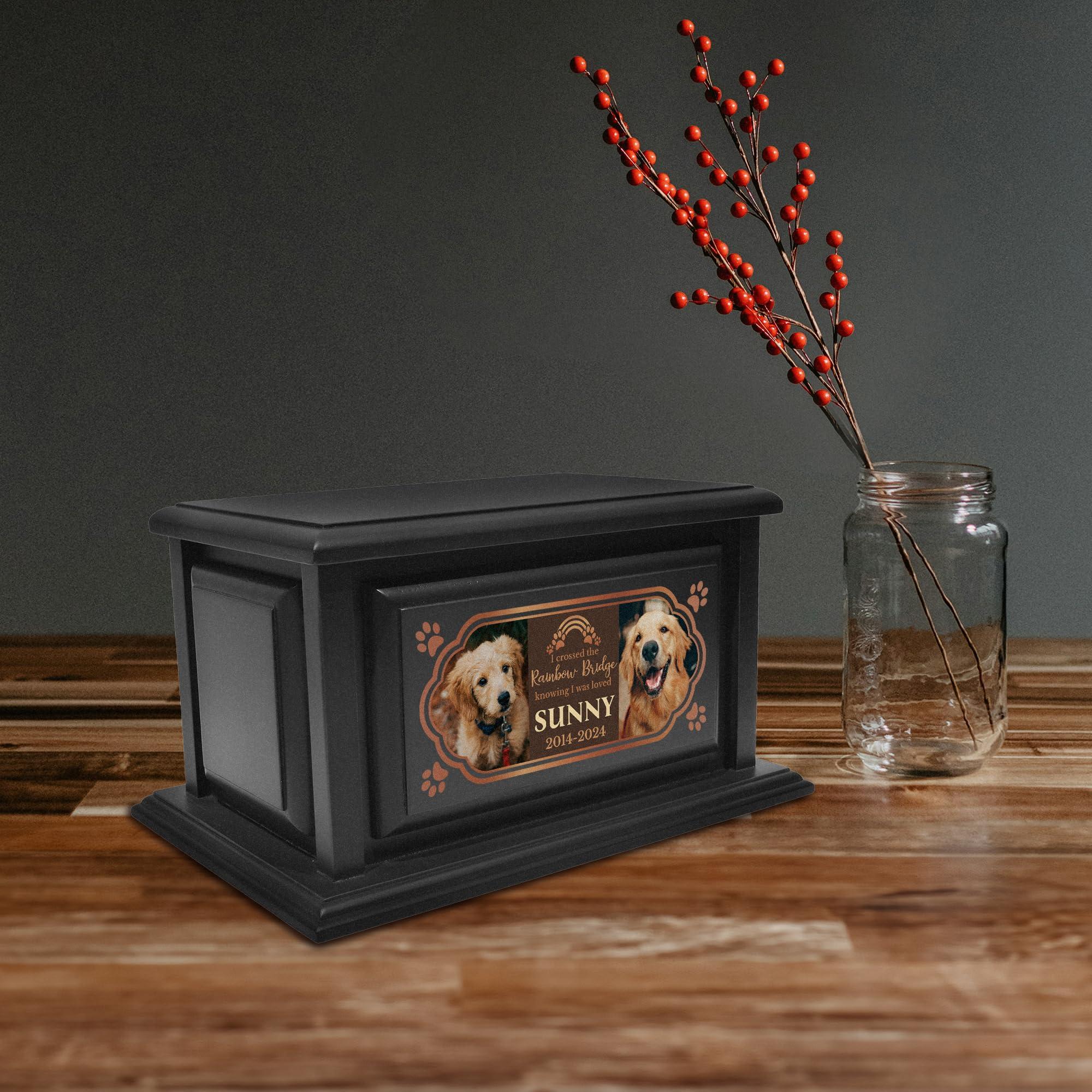 Basic Fundamentals 250lbs Personalized Pet Urns Made of Solid Pine Wood, Custom Urn Box for Dog Ashes, Large Burial and Cremation Urns for Dog Memorial, Black Wood Color (Design 12)