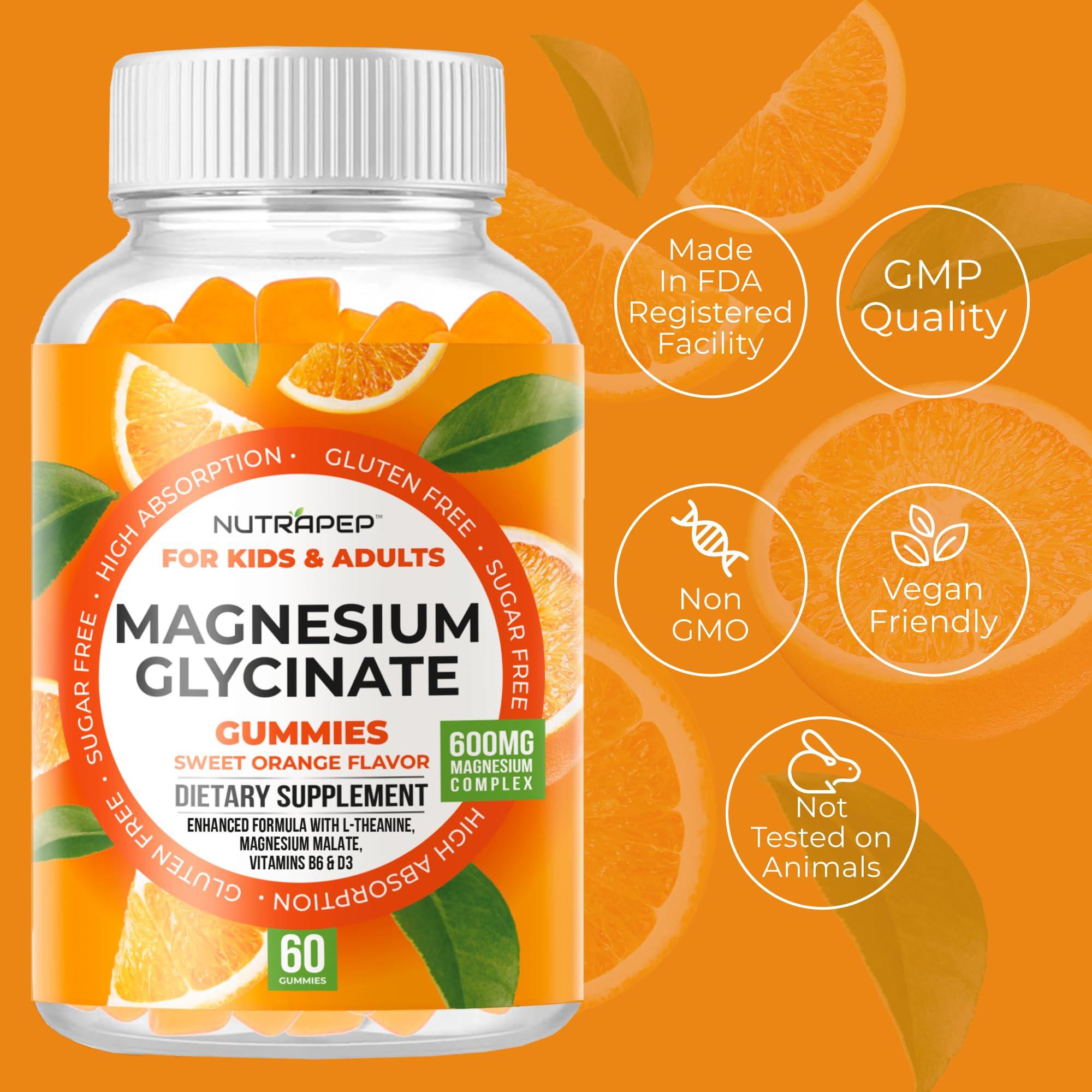 NutraPep Magnesium Glycinate Gummies for Kids & Adults Women & Men - Sugar Free Gluten Free Non-GMO Vegan Chewable Supplement