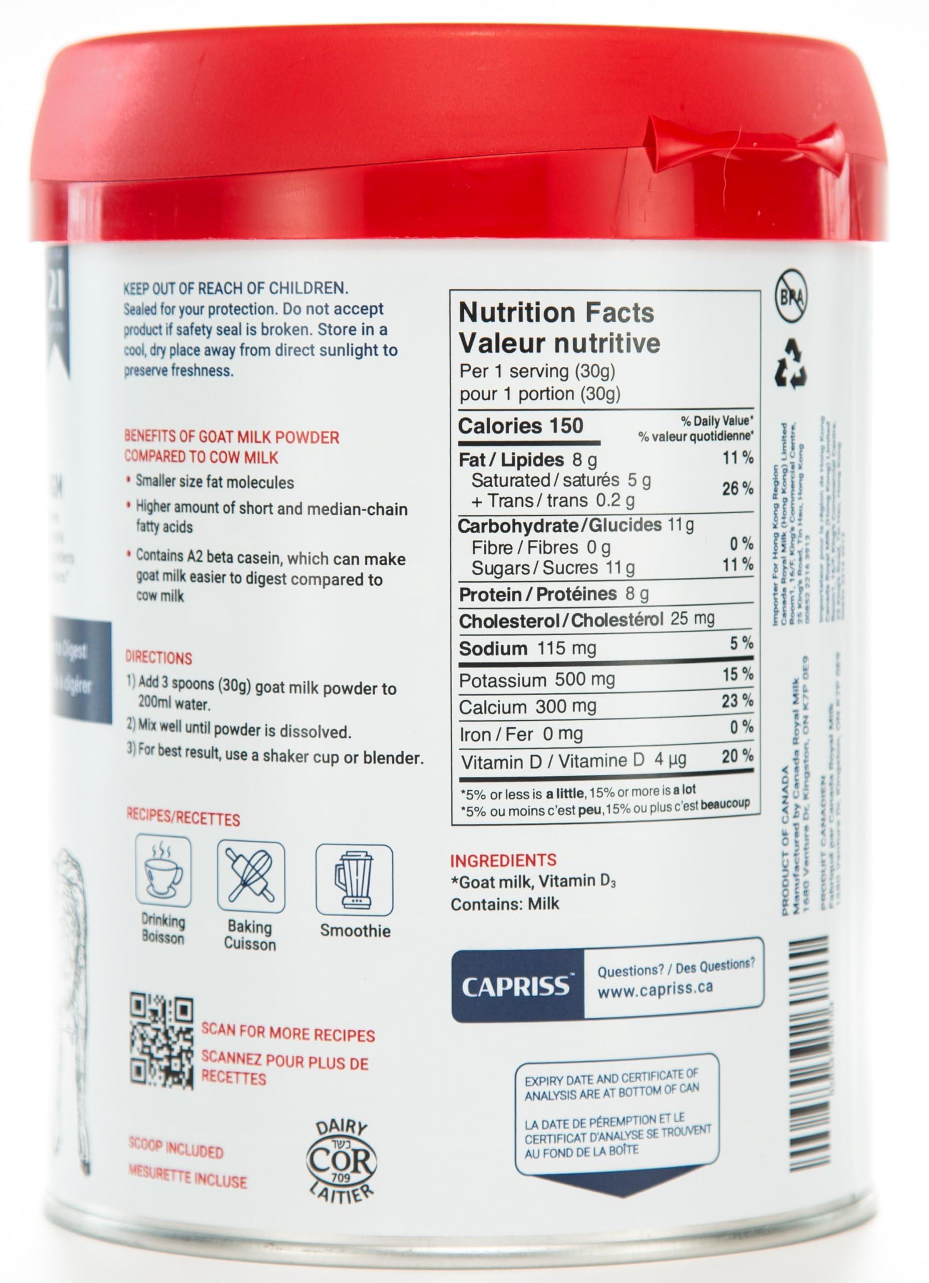 CAPRISS Capriss Whole Goat Milk Powder, 22.5oz | Canadian Family Farm Sourced, Vitamin D Enriched, High Protein & Calcium, A2 Milk, Easy to Digest, Gluten Free | No Antibiotics, No rBST, No Preservatives