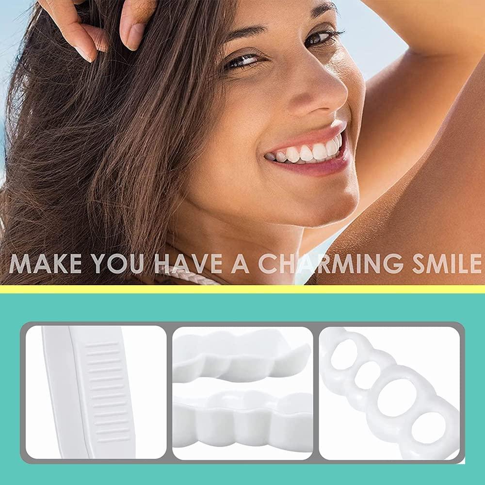 SHxxyljh 1Set Dentures Veneers Tooth,Dental Care Kits for Anti Molar Orthodontic Cosmetic Teeth,Smile Snap Tooth.(White,1Top+ 1Bottom+2Adhesives+1Tweezers+1Heart-Shaped Storage Box