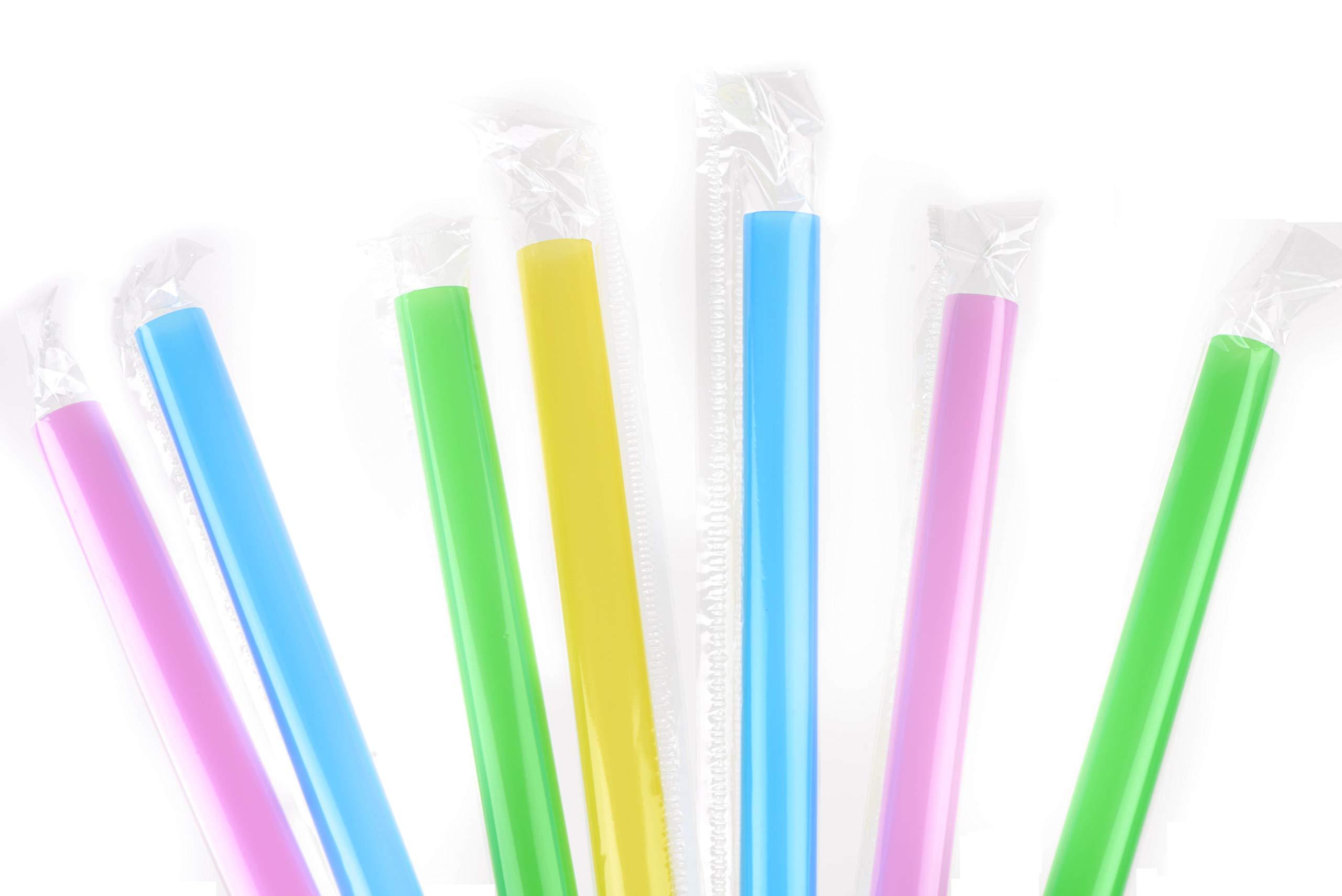 EcoQuality Individually Wrapped Jumbo Drinking Straws For Bubble Tea, Smoothies Extra Wide, Milkshakes, Slushies, Party Straws - Assorted Colors, Disposable Straws, Jumbo Long Straws (8 inch x 0.5 inch) (400)