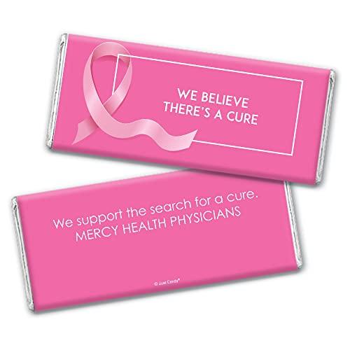 Just Candy 72ct Pink Ribbon Breast Cancer Awareness Promotional Items Personalized Wrapped Chocolate Bars, Candy Included (72Pcs)