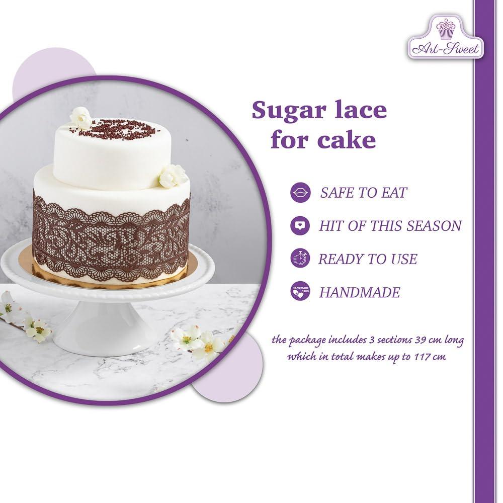 Art-Sweet Art-Sweet Ready to Use Sugar Lace for Cake Decoration - Pre-Made Cake Lace with Sprinkles - Edible Lace for Cakes (Chocolate)