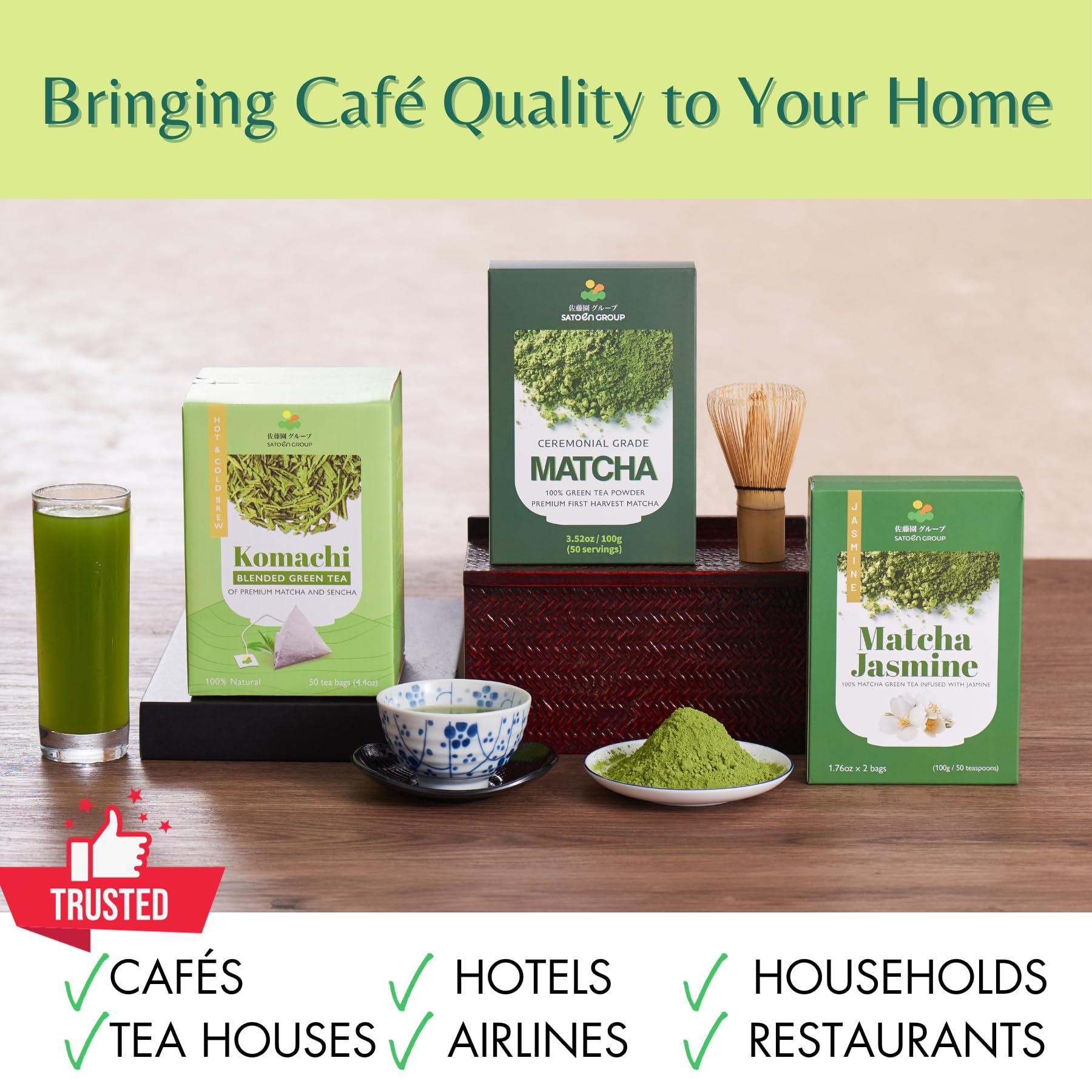 SATOEN GROUP Satoen Jasmine Ceremonial Grade Matcha Powder - Matcha Ceremonial Grade Green Tea Powder from Spring First Harvest with Jasmine Flavor - Ideal for Matcha Tea, Iced Tea, Ice Lattes - Japanese Tea Maker - 3.52 oz (100g) - Pack of 2 bags