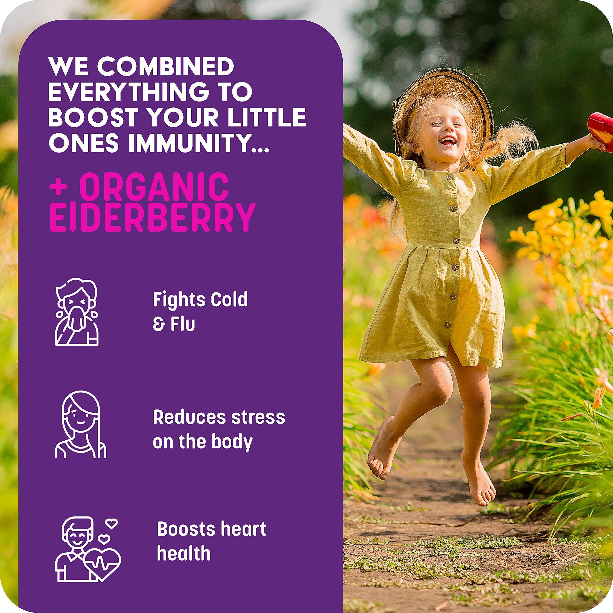 GreenPeach Liquid Immune Support for Kids & Organic Elderberry Syrup - Vitamin C D E Zinc, Elderberry Vitamin C and Zinc Kids, Kids Immune Support, Vitamin C Kids, Elderberry Kids infants toddler immune support