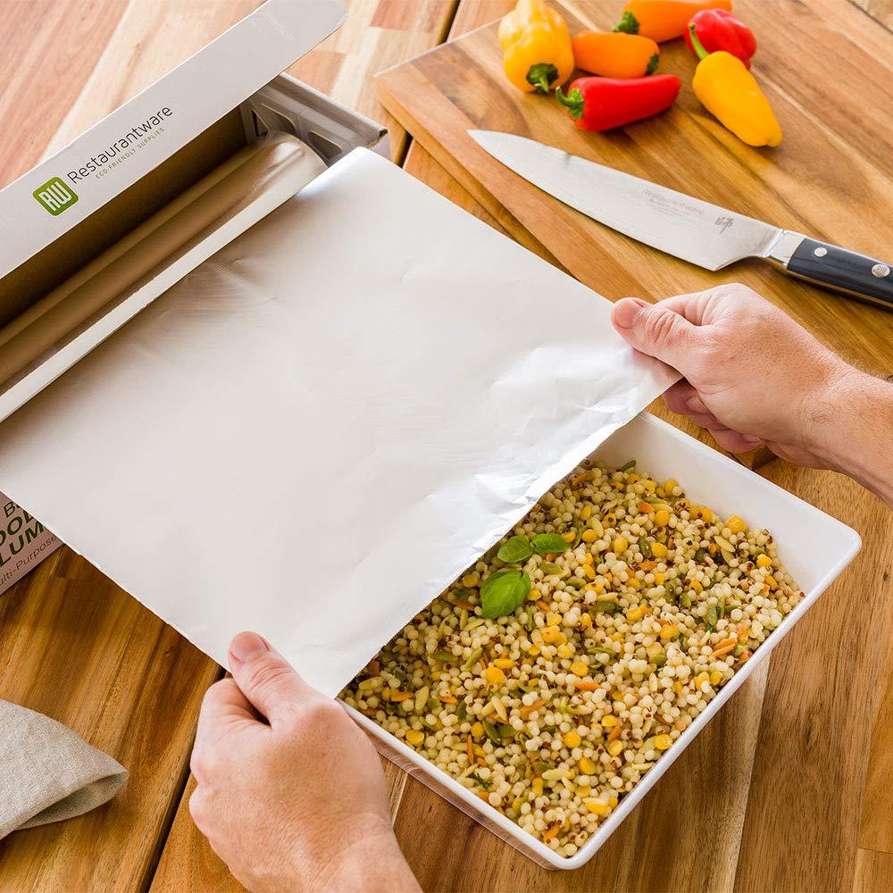 Restaurantware Restaurantware RW Base 12 Inch x 500 Feet Aluminum Foil 500 Oven-Safe Aluminum Foil Roll - Freezer-Safe Heavy Duty Silver Aluminum Foil Wrap With Cutter For Food