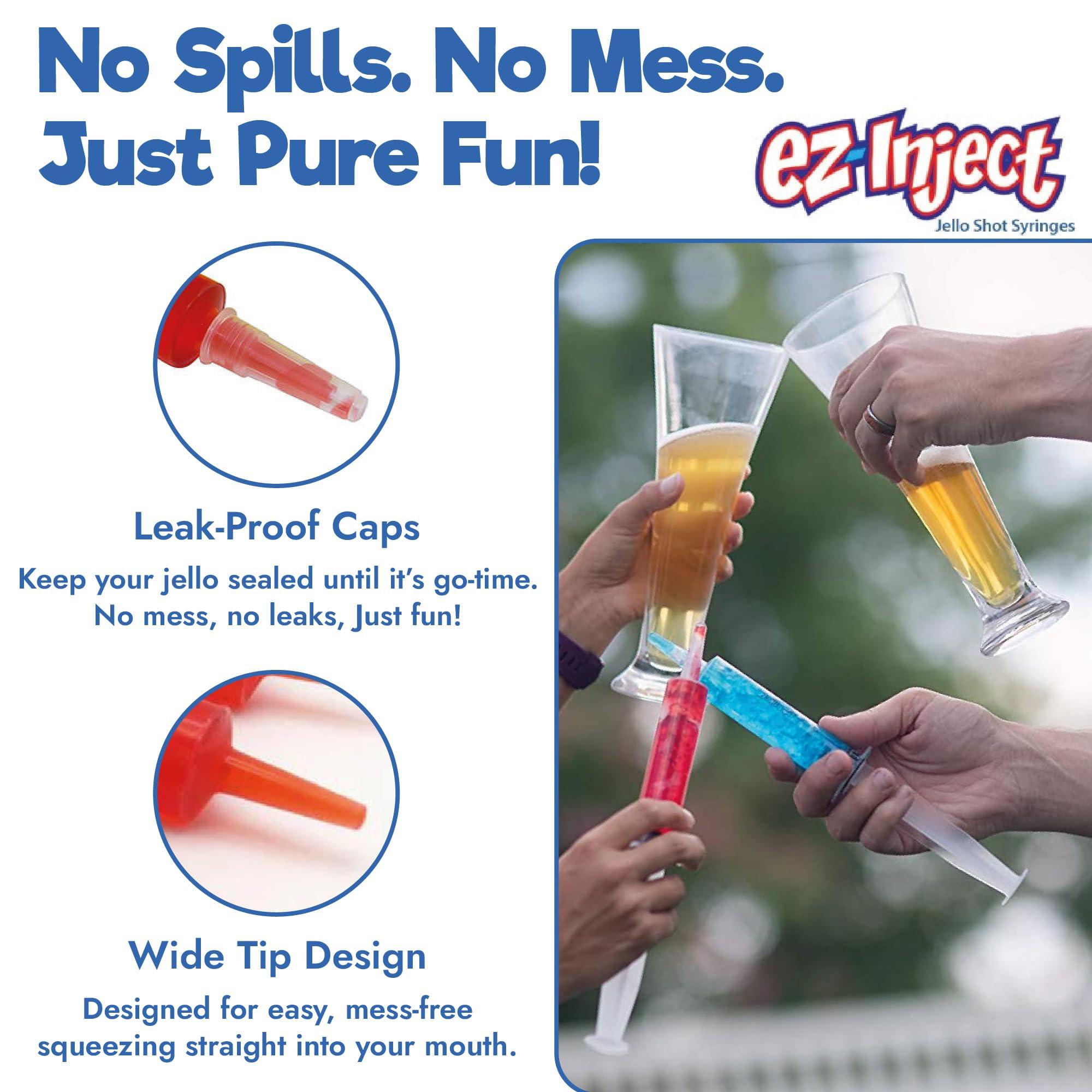 EZ-Inject EZ-Inject 25 Pack Plastic Syringes for Jello Shots 1.5oz - 100% Safe and Reusable Jello Shot Syringes with Caps - Medium Syringe Shots Holiday and Halloween Party Supplies for Adults