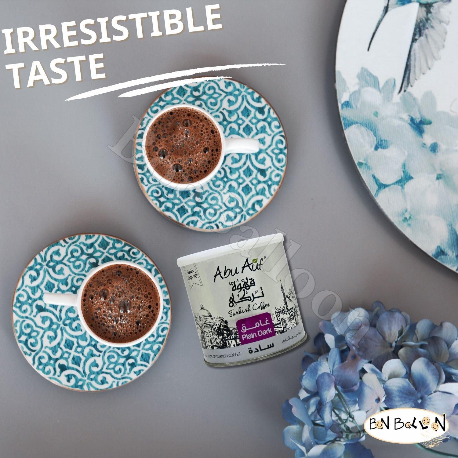 Abu Auf Abu Auf AbuAuf Oriental Original Turkish Coffee Cafe Arabic Arabian Arabica Ground Roasted Mud Coffee Plain Dark Roast (Plain Dark Roast 8.82 oz / 250 gm)