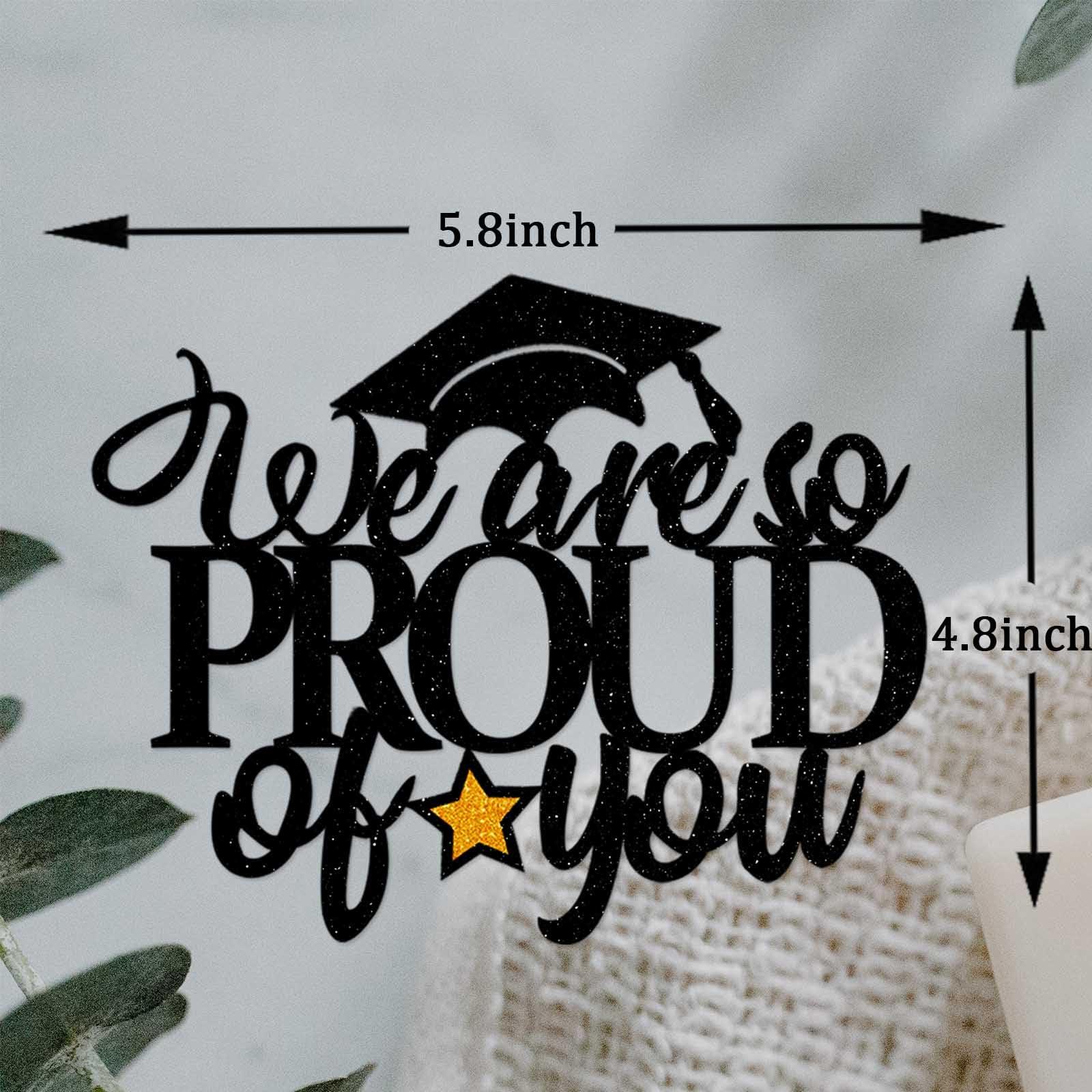 HokiiS We Are So Proud of You Cake Topper, Black Glitter Graduation Cake Pick with Gold Glitter Star for 2024 Congratulations Graduation Party Cake Decorations Supplies
