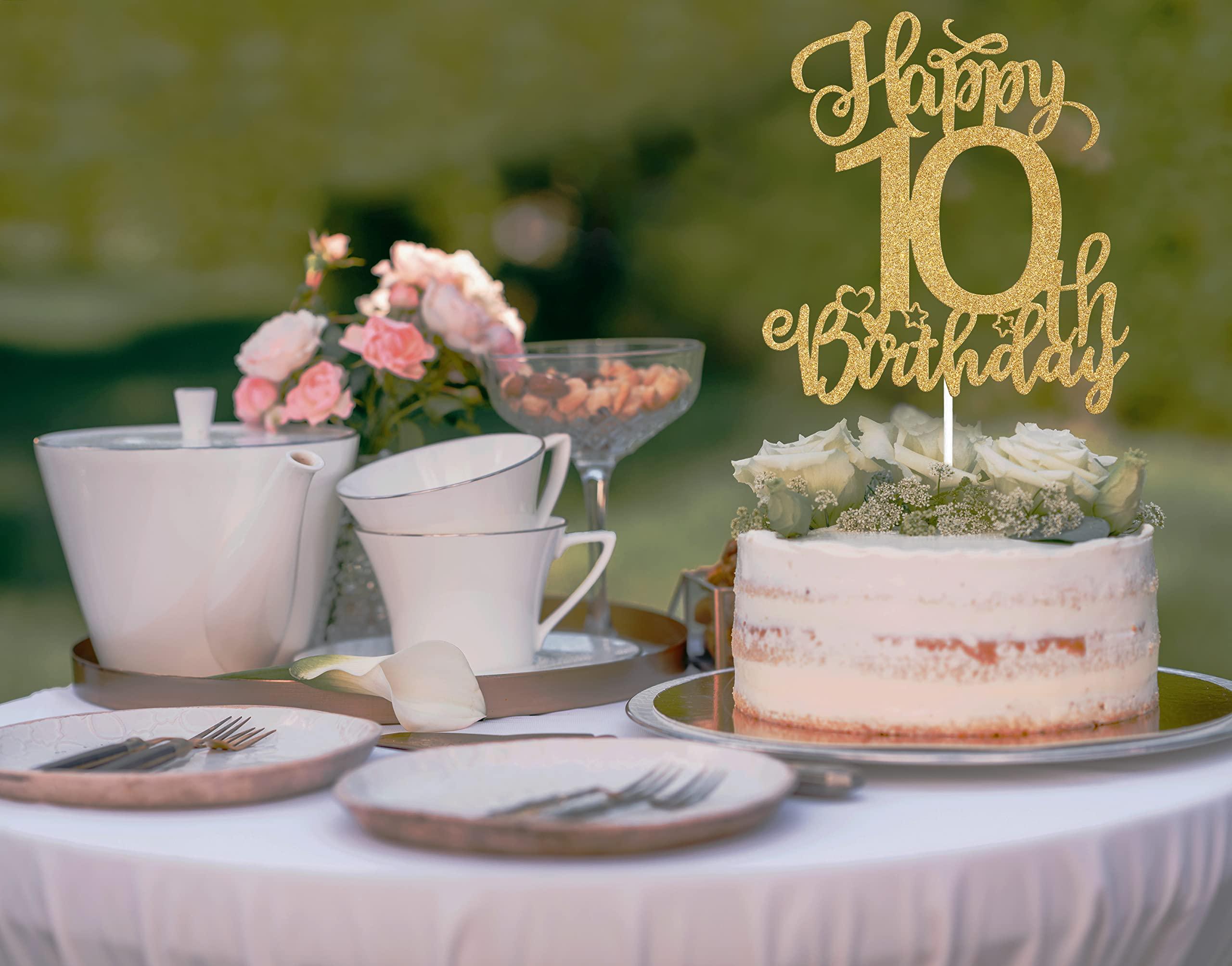 Four Ever Sweet Happy 10th Birthday Cake Topper, 10 Year Old Birthday Decorations, In My Double Digits Era Party Cake Decor Sign, Adios Single Digits Party Supplies Gold