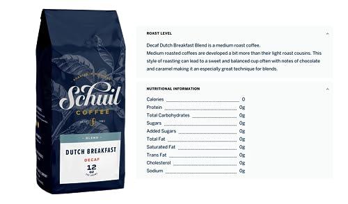 SCHUIL Schuil Coffee, Whole Bean Coffee, Premium Roasted Gourmet Coffee Beans, Smooth and Full Bodied Artisan Coffee (Decaf Dutch Breakfast Blend, 12 Ounce Bag) - Small Batch Roasted Coffee