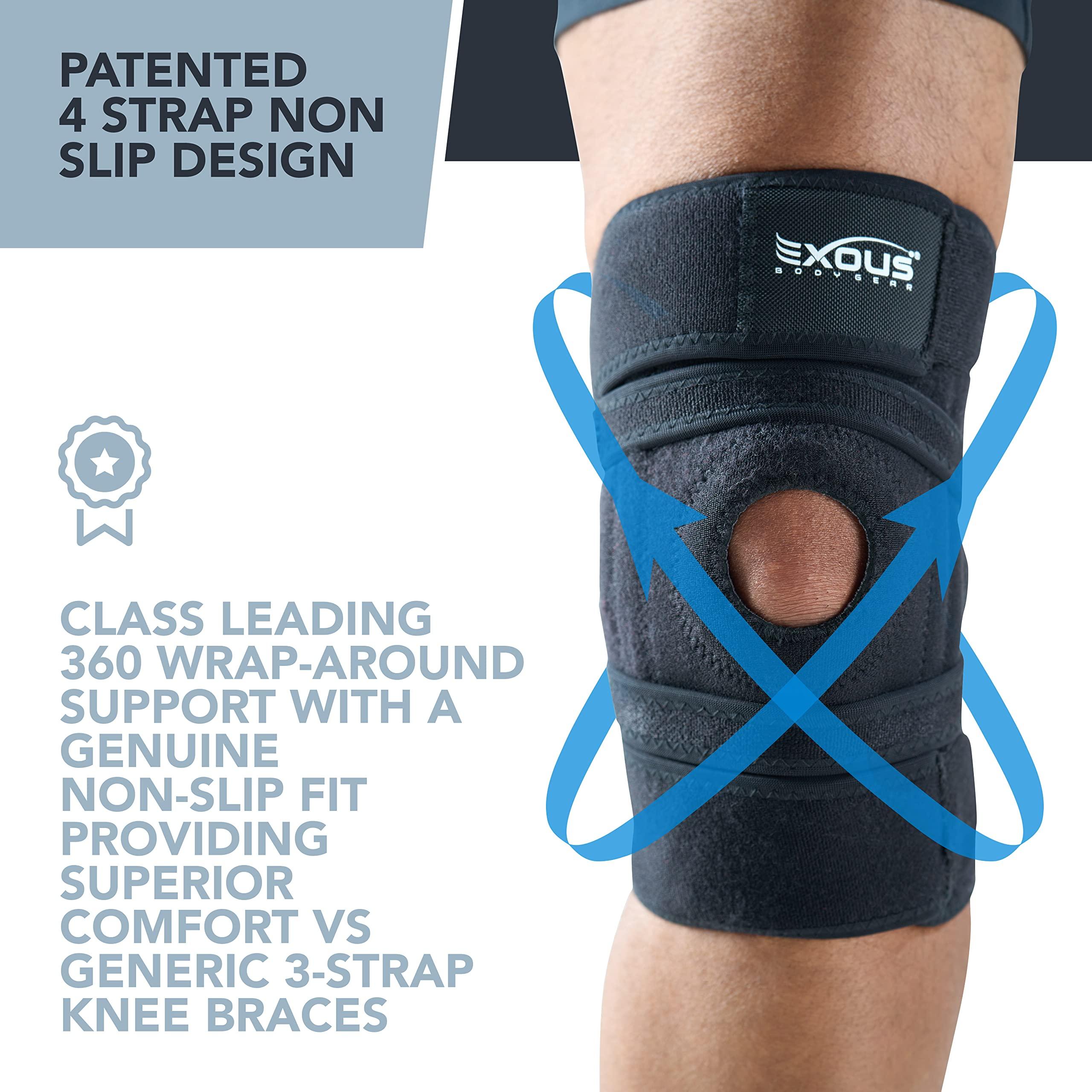 EXOUS BODYGEAR EXOUS BODYGEAR Knee Brace Meniscus Tear Support For Arthritis Acl, Mcl Pain Patented 4-way Adjustable Wraparound Strap Dual Side Stabilizer For Patella Stability Size [medium]