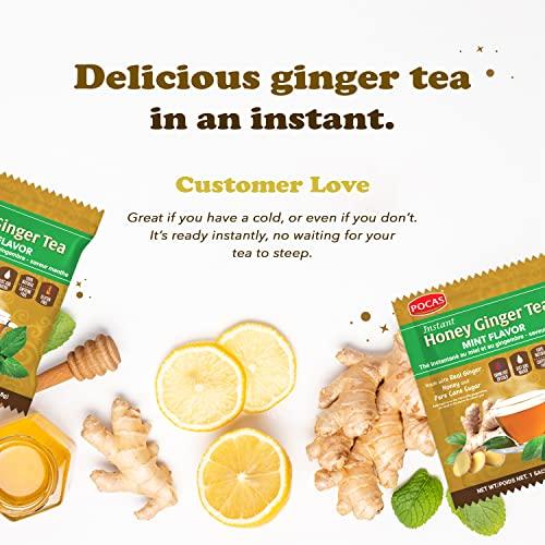 Pocas Pocas Honey Ginger Tea - Instant Tea Powder Packets with Mint & Ginger Honey Crystals Tea, Non-GMO/Gluten Free/Caffeine Free Tea, 20 Count
