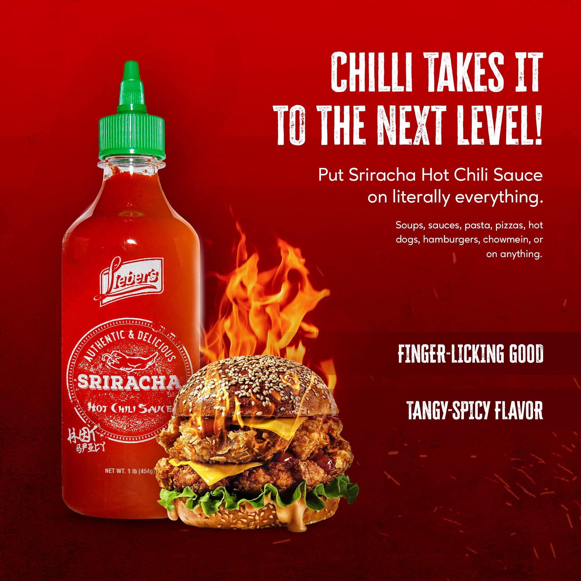 LIEBERS Lieber\'s Sriracha Hot Chili Sauce, Authentic And Delicious, Non-GMO, No MSG, Gluten-free, Cholesterol-free, and Vegan, NET WT. 1 lb (454g)