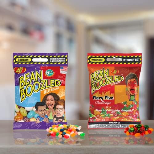 Sweetzo Bean Boozled and Fiery Five 6th Edition Assorted Flavor Jelly Beans, Individually Bagged Weird Flavored Chewy Candies, Refill Bags for Dispensers and Spinner Challenge Games, Set of 2, 1.9 Ounces