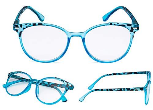 LUR READING GLASSES 4 pack Ladies Stylish Round Readers Oversize Reading Eyeglasses for Women (Blue, 2.50)