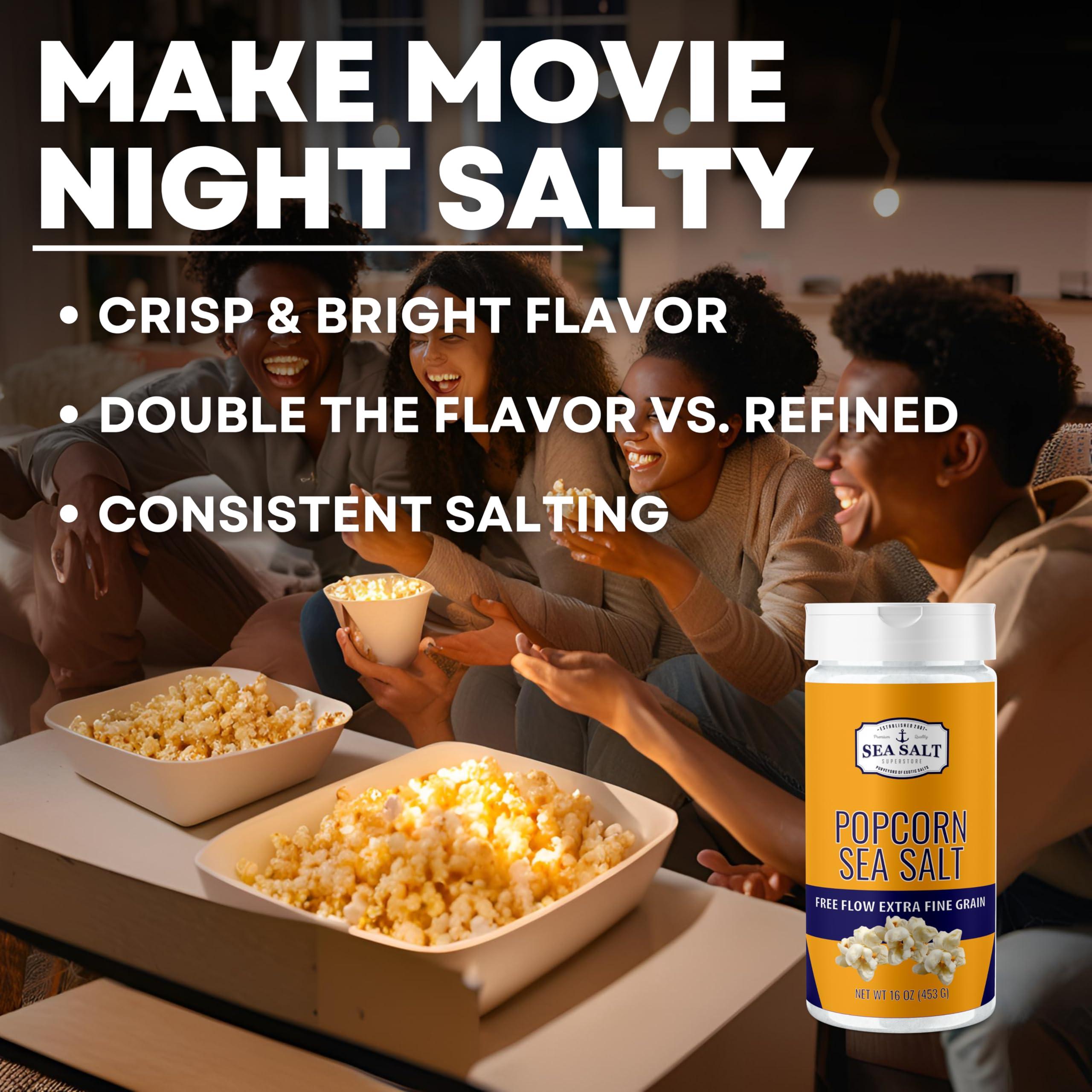 Sea Salt Superstore Popcorn Salt, Sea Salt Popcorn Seasoning, 16 oz Shaker - Sea Salt Superstore